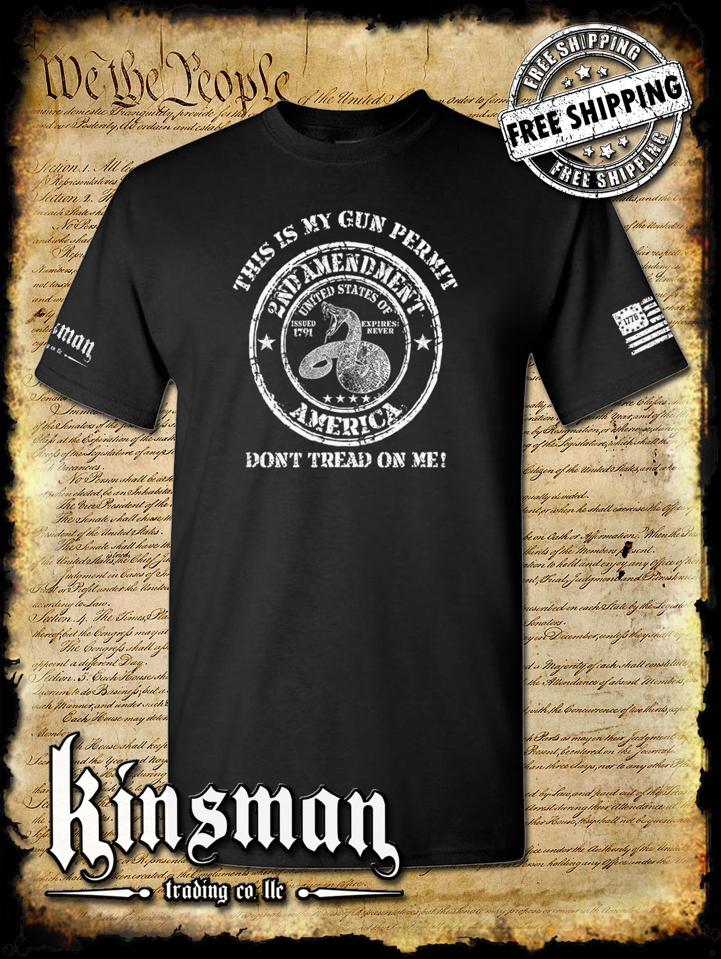 This Is My GUN PERMIT Don't Tread On Me T-Shirt 2nd Amendment Rattlesnake 2A USA