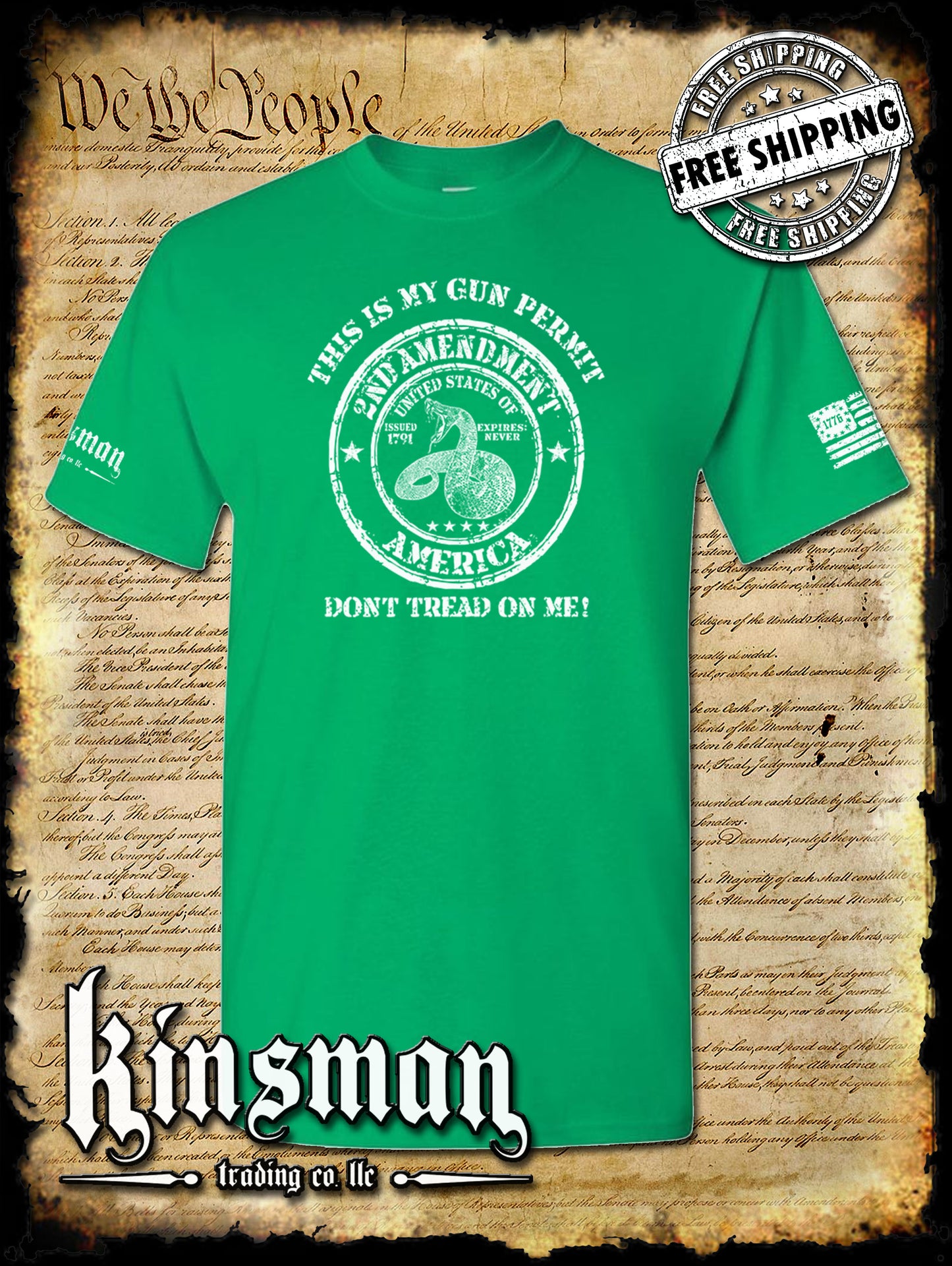 This Is My GUN PERMIT Don't Tread On Me T-Shirt 2nd Amendment Rattlesnake 2A USA
