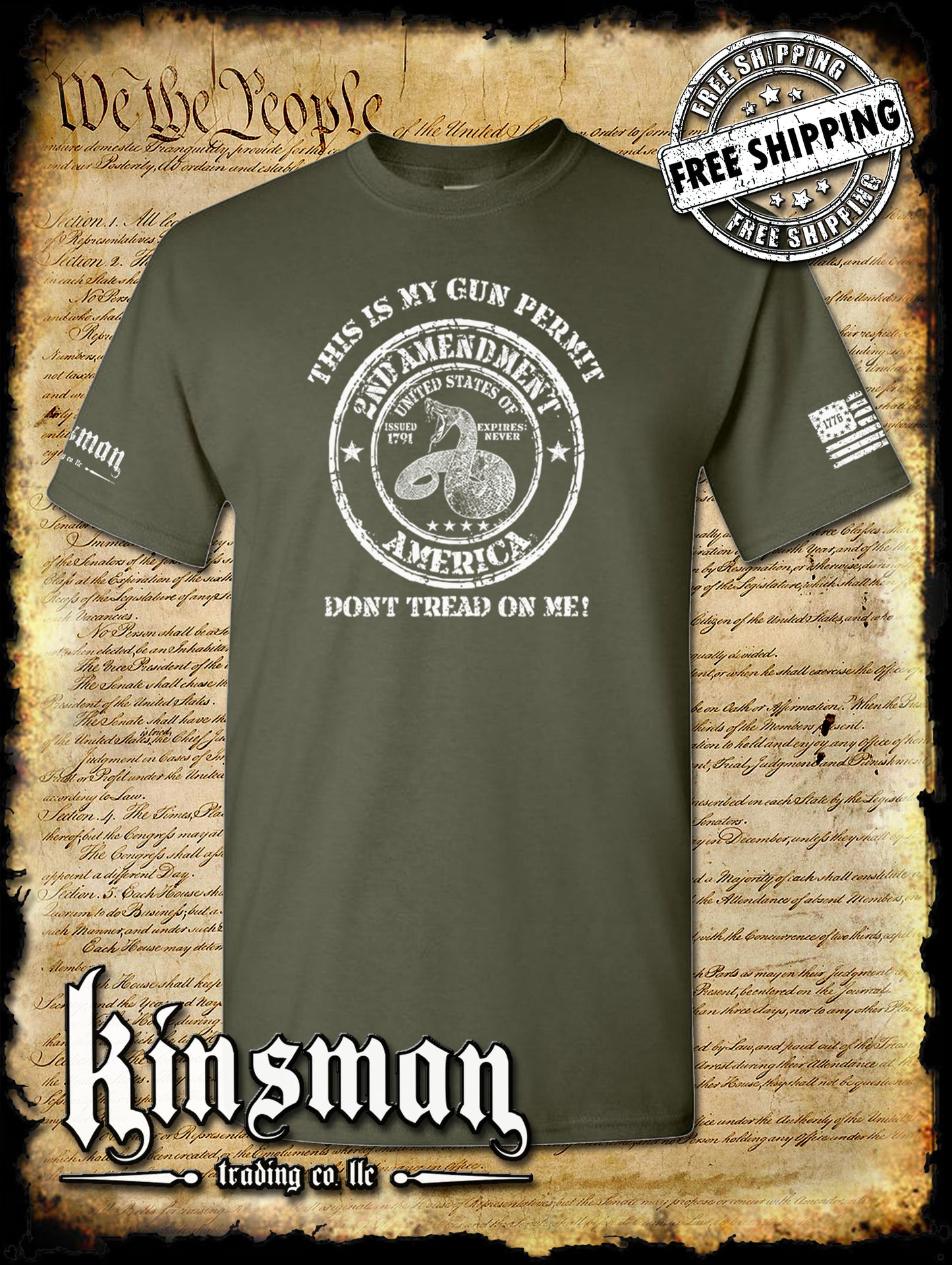 This Is My GUN PERMIT Don't Tread On Me T-Shirt 2nd Amendment Rattlesnake 2A USA