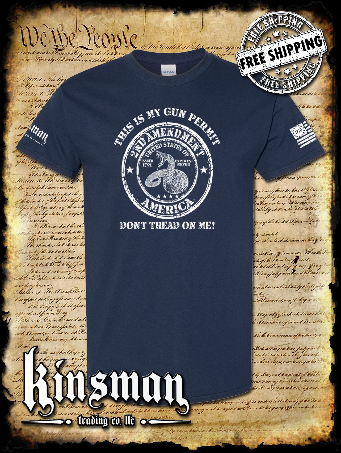 This Is My GUN PERMIT Don't Tread On Me T-Shirt 2nd Amendment Rattlesnake 2A USA