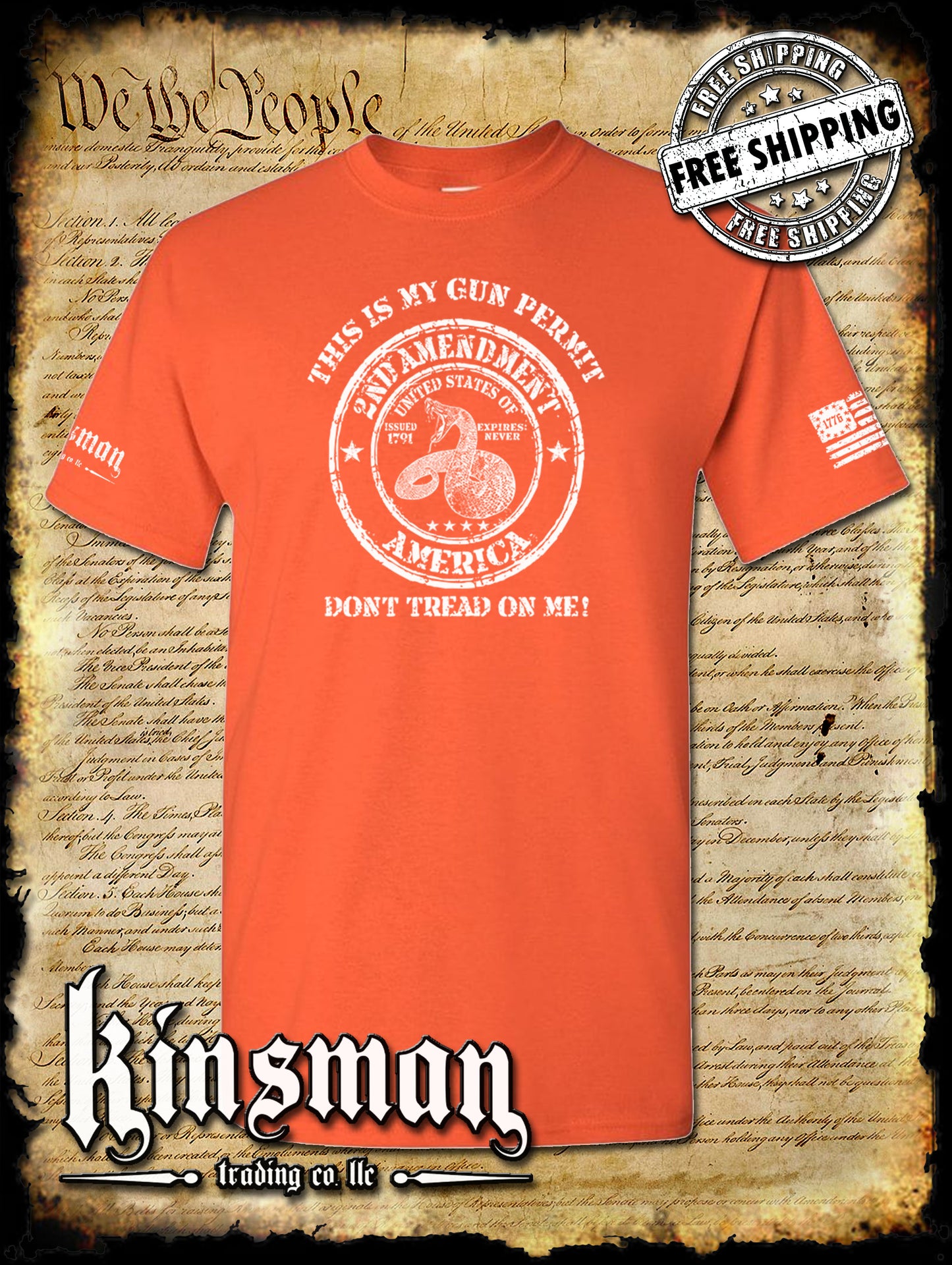 This Is My GUN PERMIT Don't Tread On Me T-Shirt 2nd Amendment Rattlesnake 2A USA