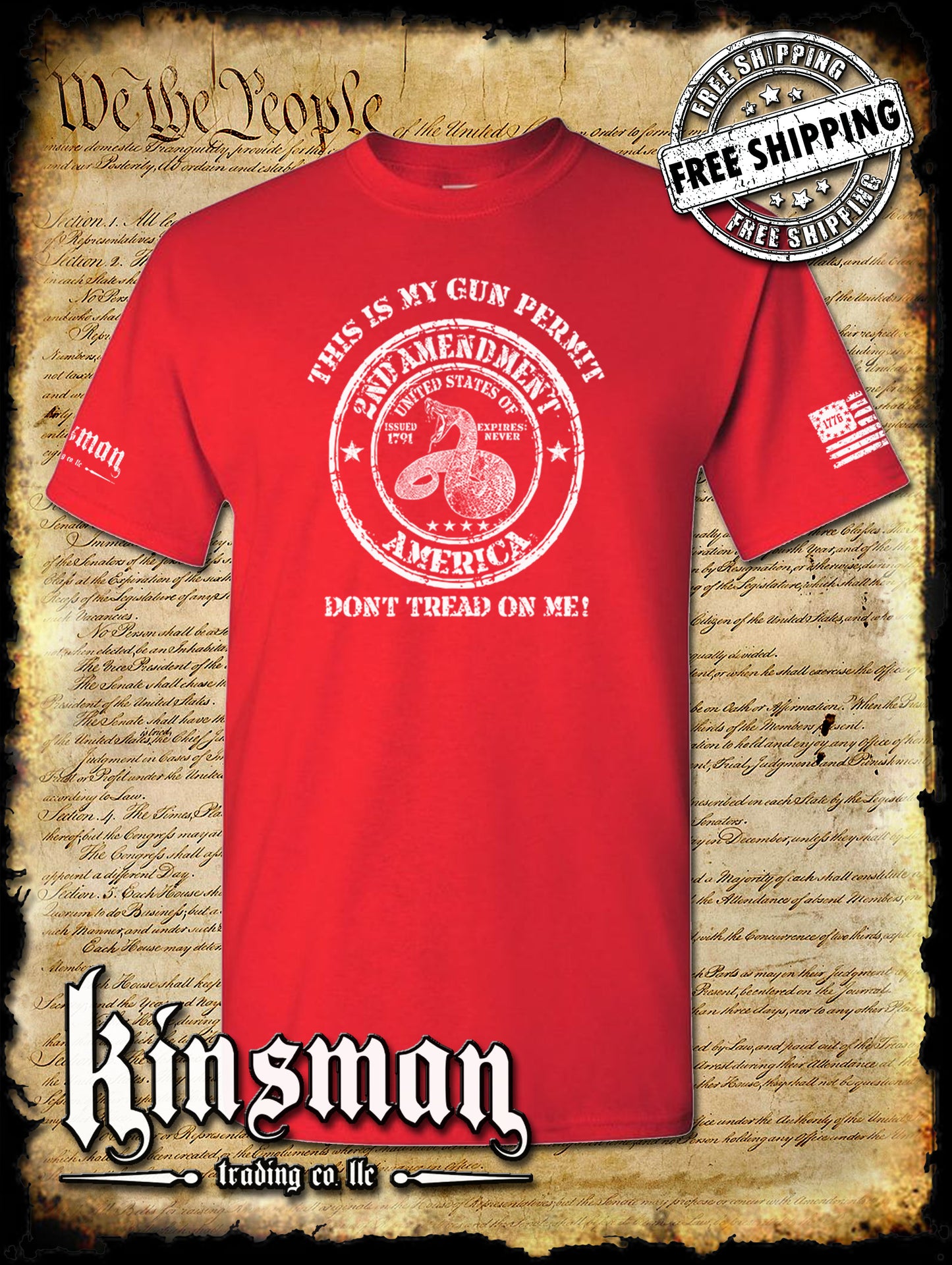 This Is My GUN PERMIT Don't Tread On Me T-Shirt 2nd Amendment Rattlesnake 2A USA
