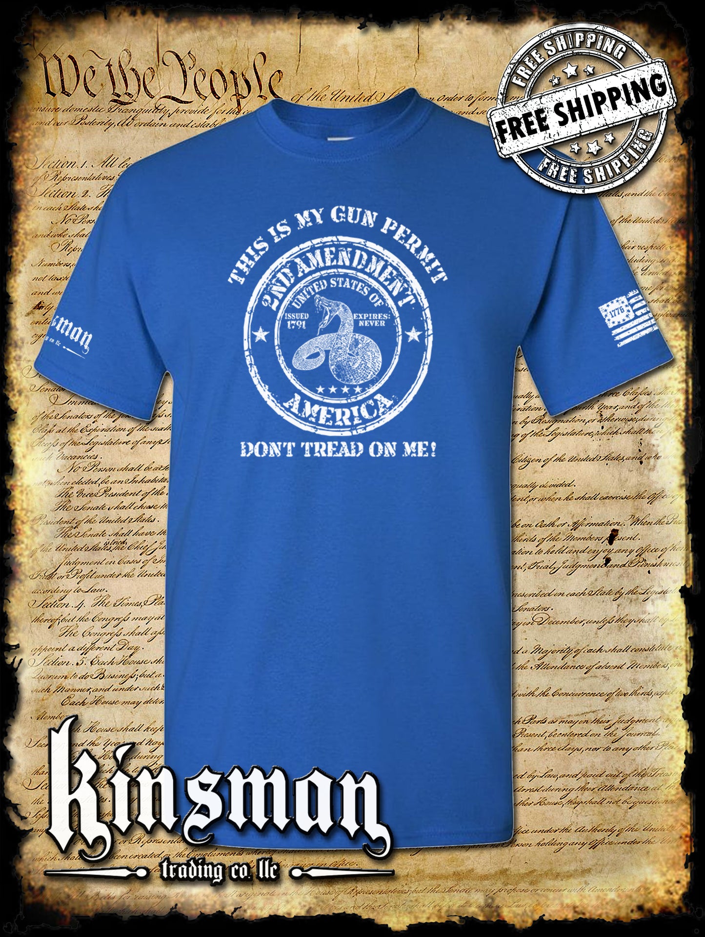 This Is My GUN PERMIT Don't Tread On Me T-Shirt 2nd Amendment Rattlesnake 2A USA