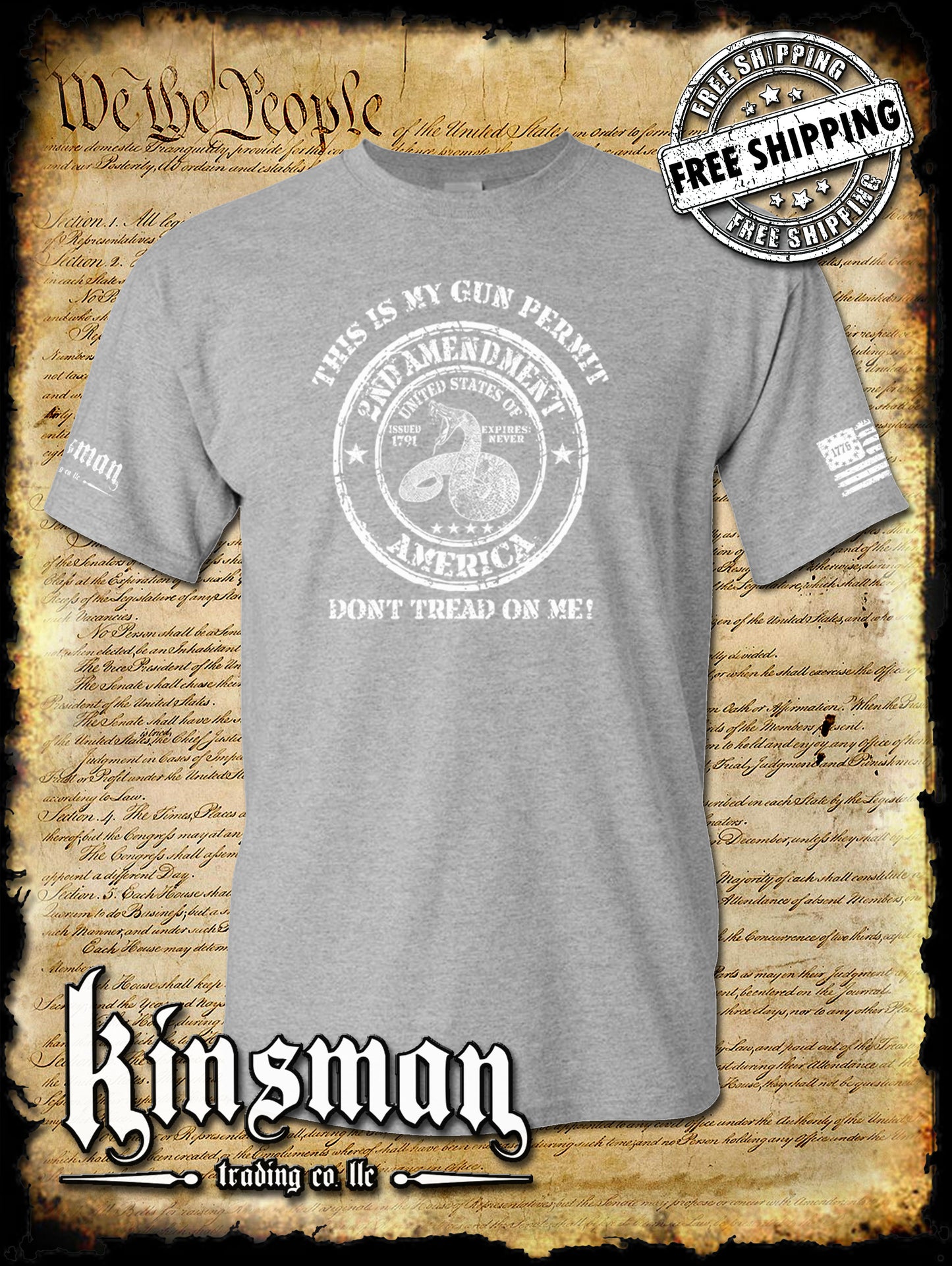 This Is My GUN PERMIT Don't Tread On Me T-Shirt 2nd Amendment Rattlesnake 2A USA