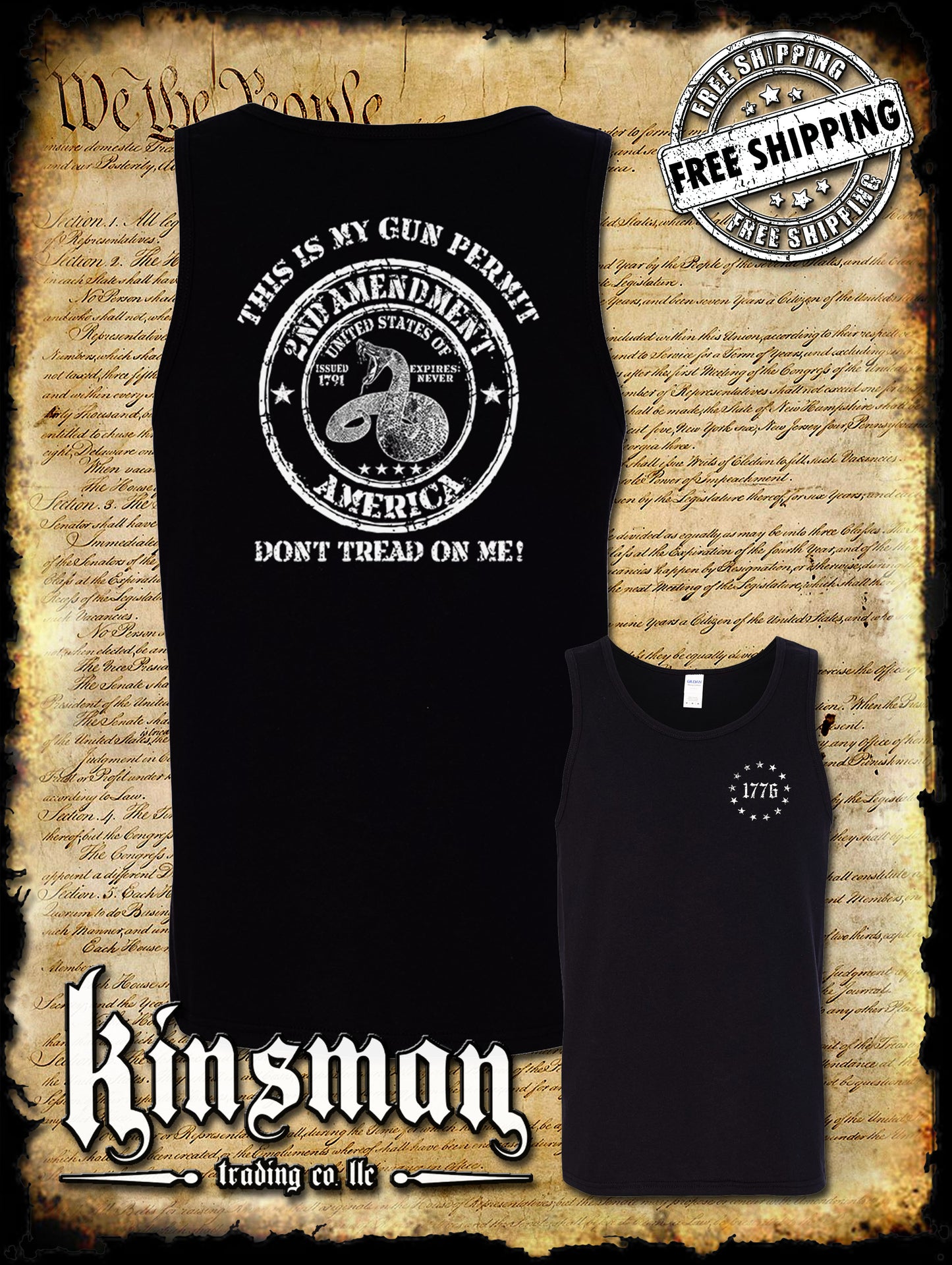 This Is My GUN PERMIT Don't Tread On Me 2-Sided Tank Top T-Shirt 2nd Amendment