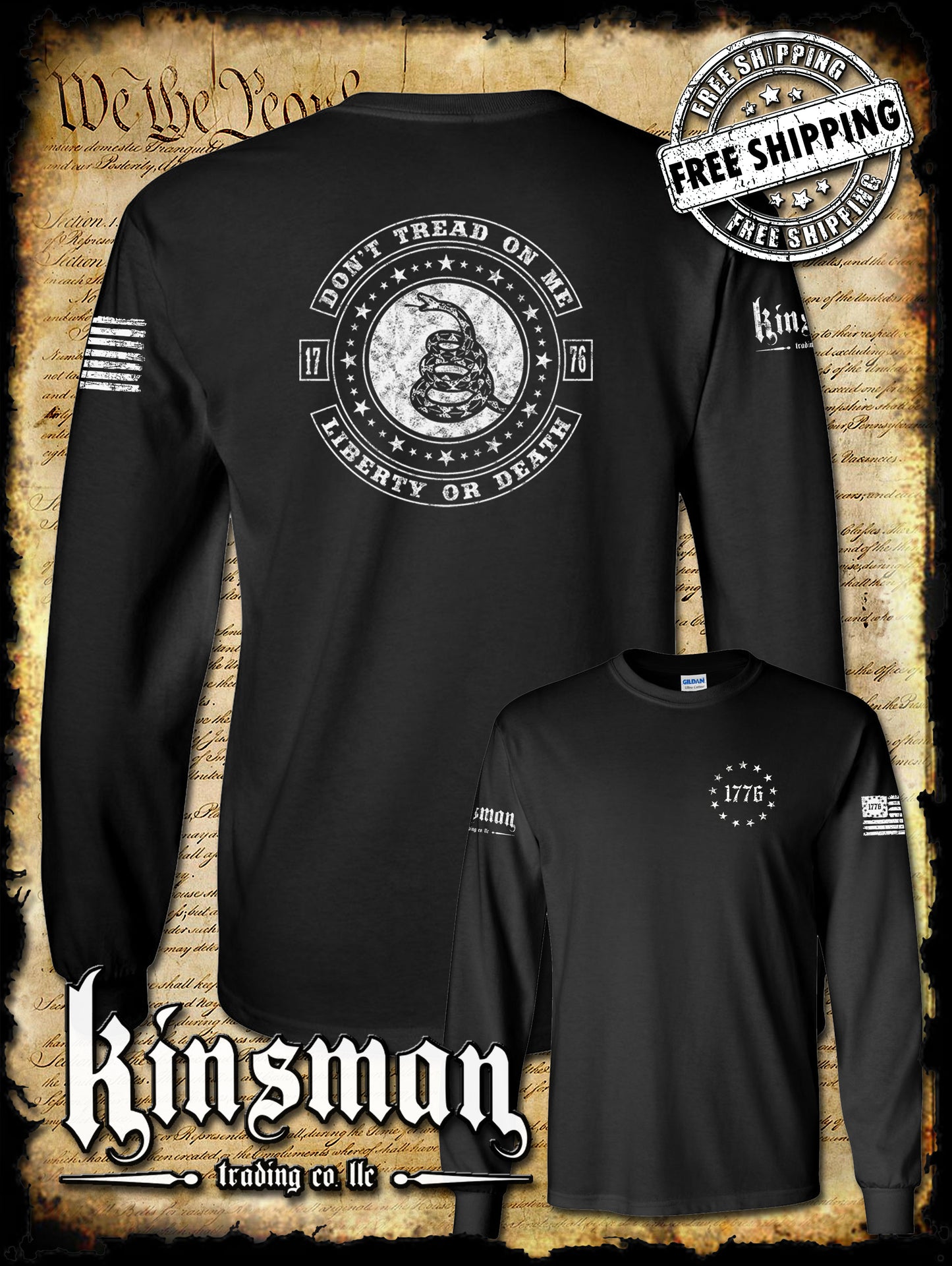 Don't Tread On Me LIBERTY or DEATH Rattlesnake 2-Sided Long Sleeve T-Shirt
