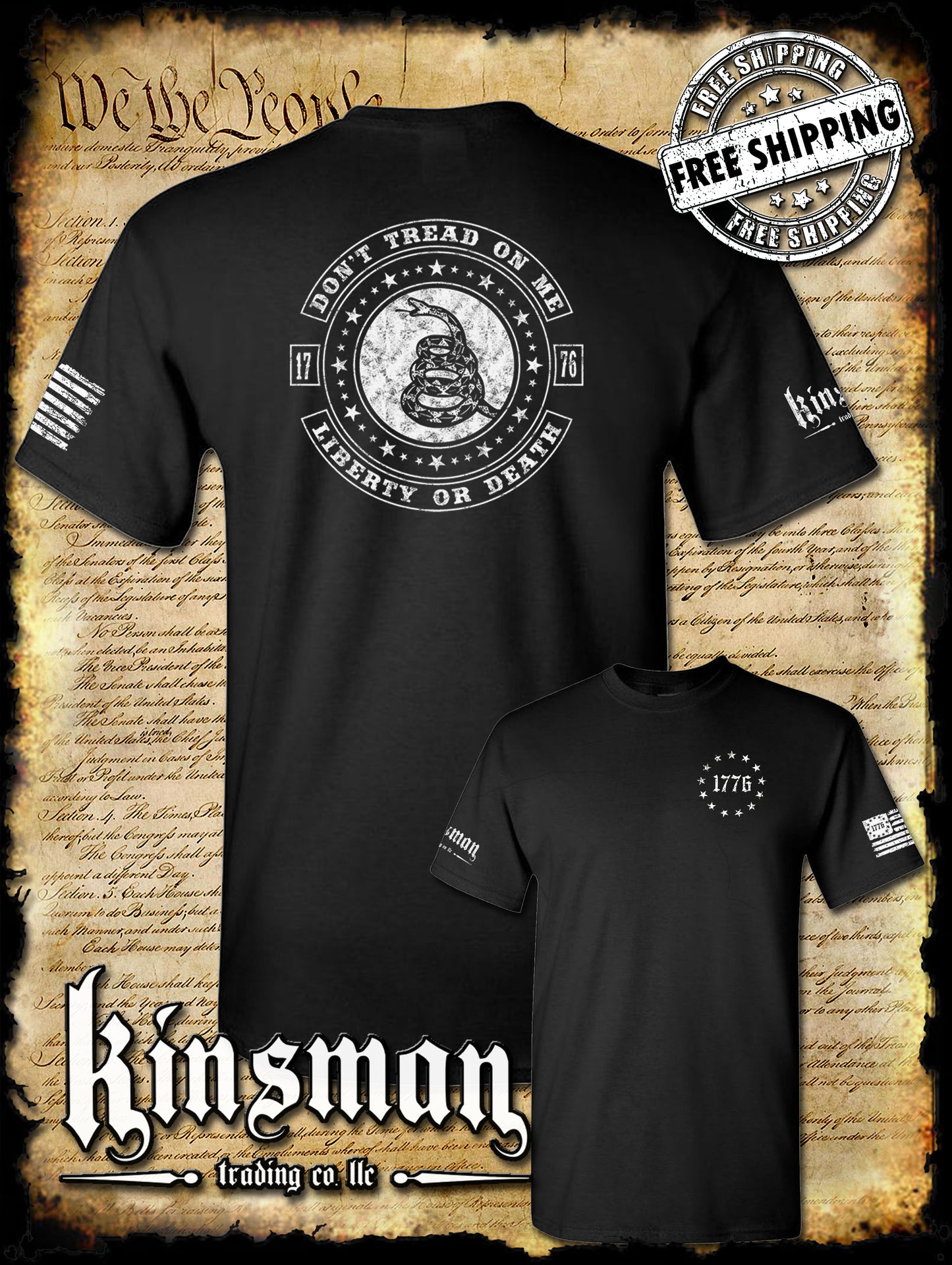 Don't Tread On Me LIBERTY or DEATH Rattlesnake 2-Sided T-Shirt