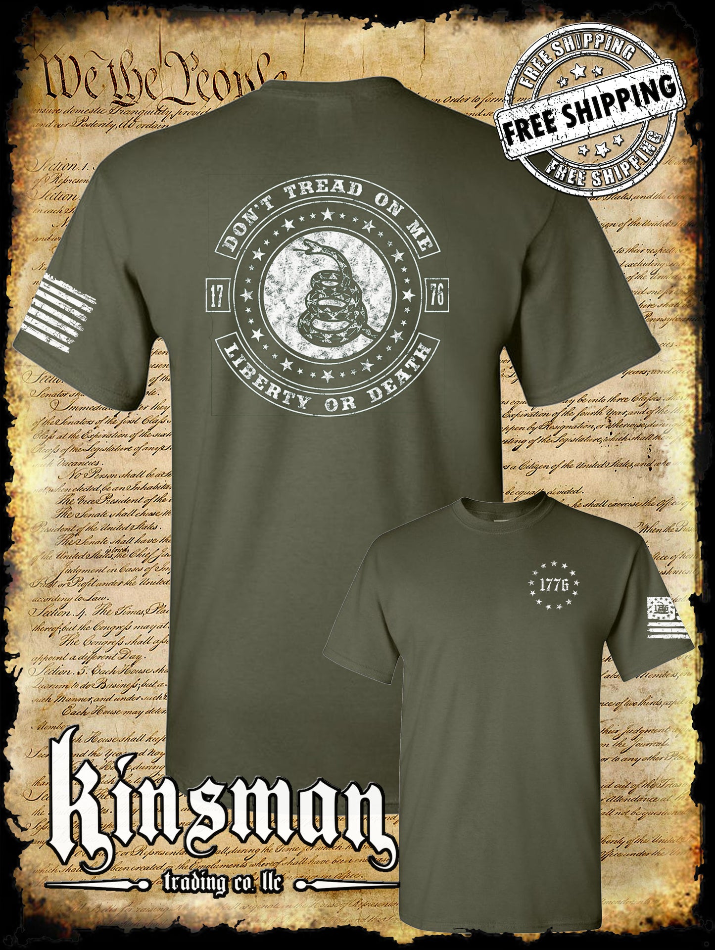 Don't Tread On Me LIBERTY or DEATH Rattlesnake 2-Sided T-Shirt