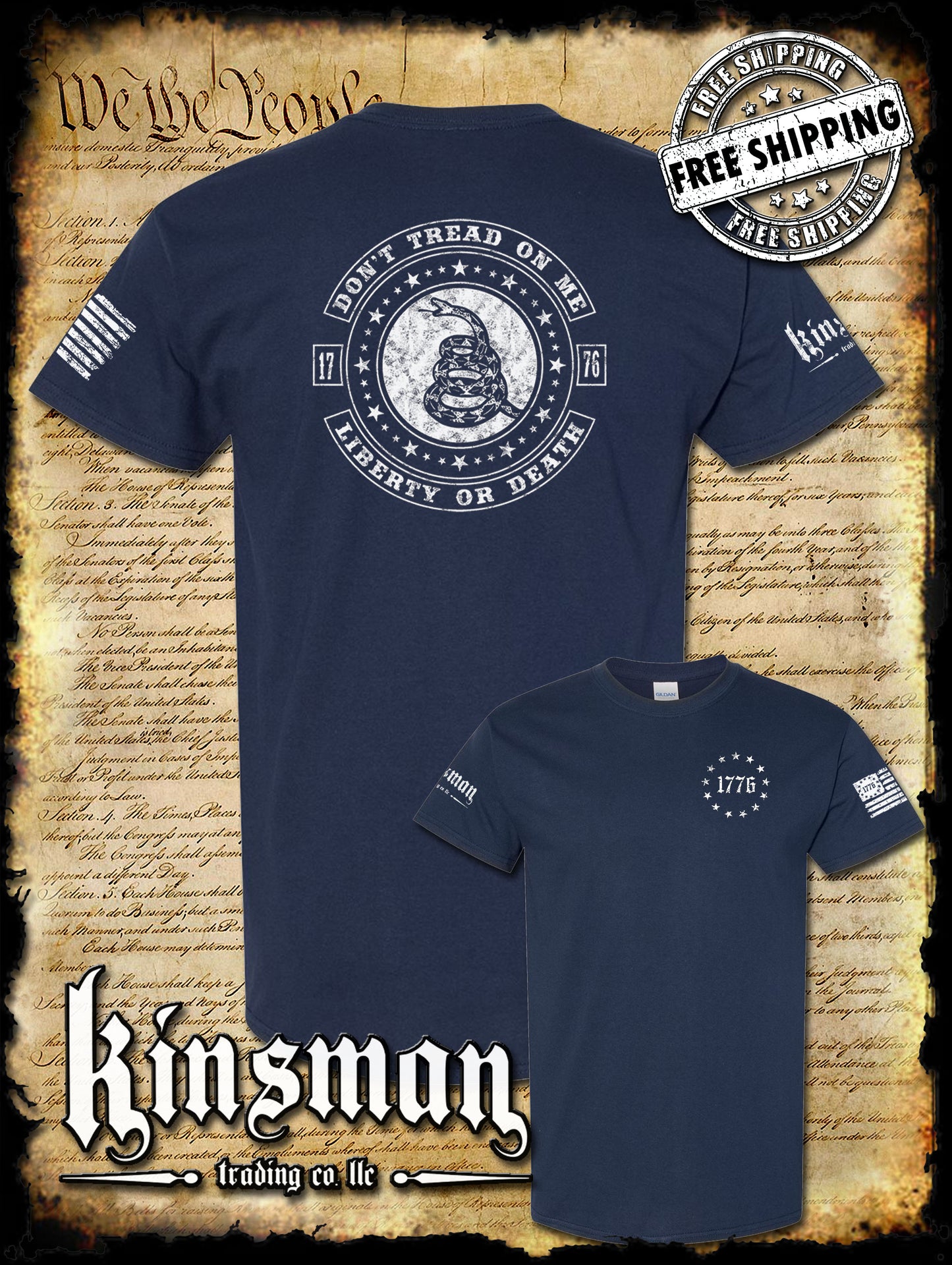 Don't Tread On Me LIBERTY or DEATH Rattlesnake 2-Sided T-Shirt