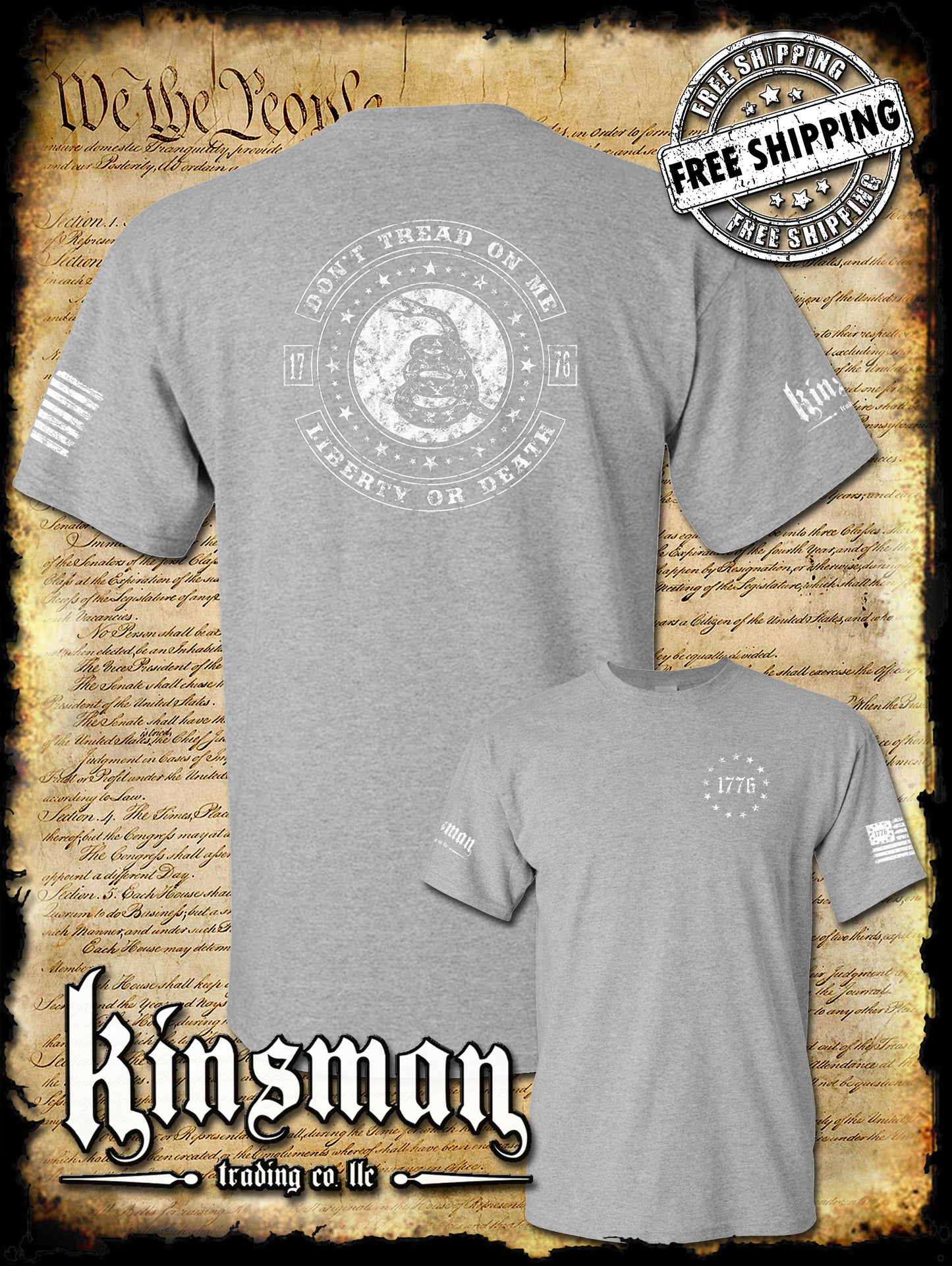 Don't Tread On Me LIBERTY or DEATH Rattlesnake 2-Sided T-Shirt