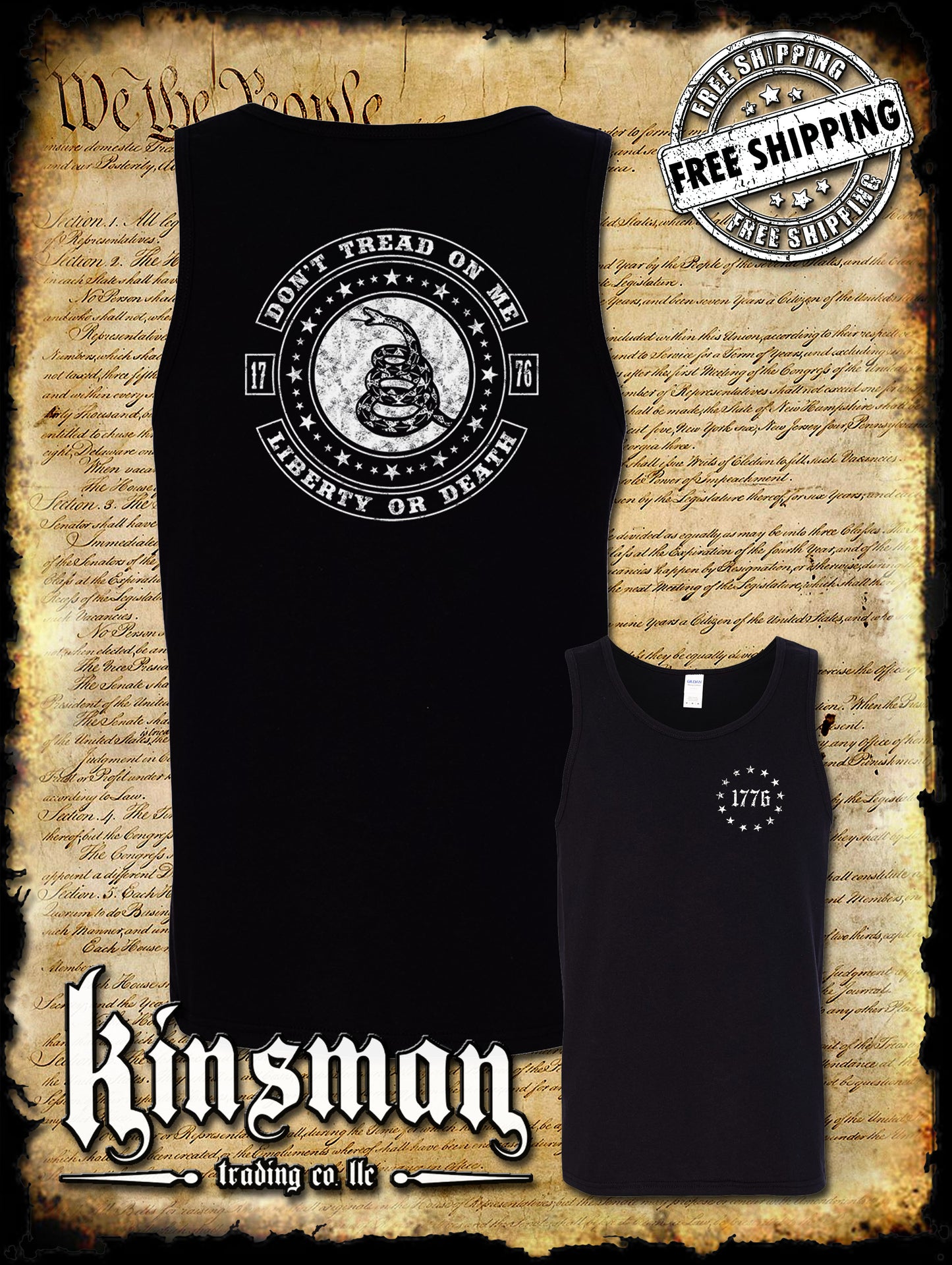 Don't Tread On Me LIBERTY or DEATH Rattlesnake 2-Sided Tank Top T-Shirt
