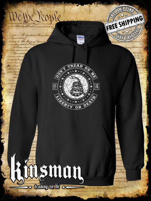 Don't Tread On Me LIBERTY or DEATH Rattlesnake Hoodie / Sweatshirt 2nd Amendment Pro Gun USA
