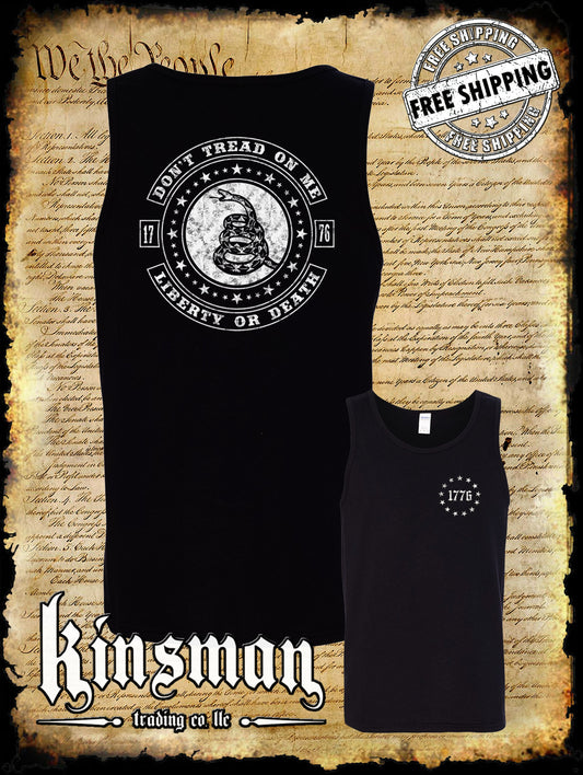 Don't Tread On Me LIBERTY or DEATH Rattlesnake 2-Sided Tank Top T-Shirt 2nd Amendment Pro Gun USA
