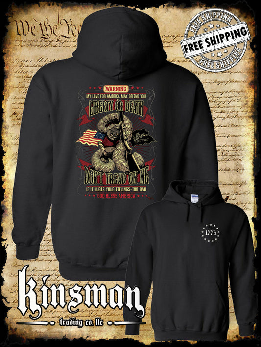 Liberty or Death Don't Tread on Me Rattlesnake Shotgun 2-Sided Hoodie / Sweatshirt 1776
