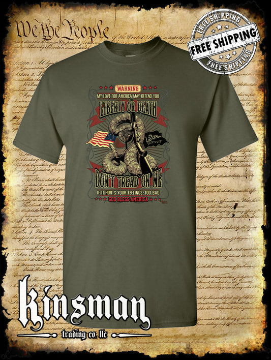 Liberty or Death Don't Tread on Me Rattlesnake Shotgun T-Shirt 1776