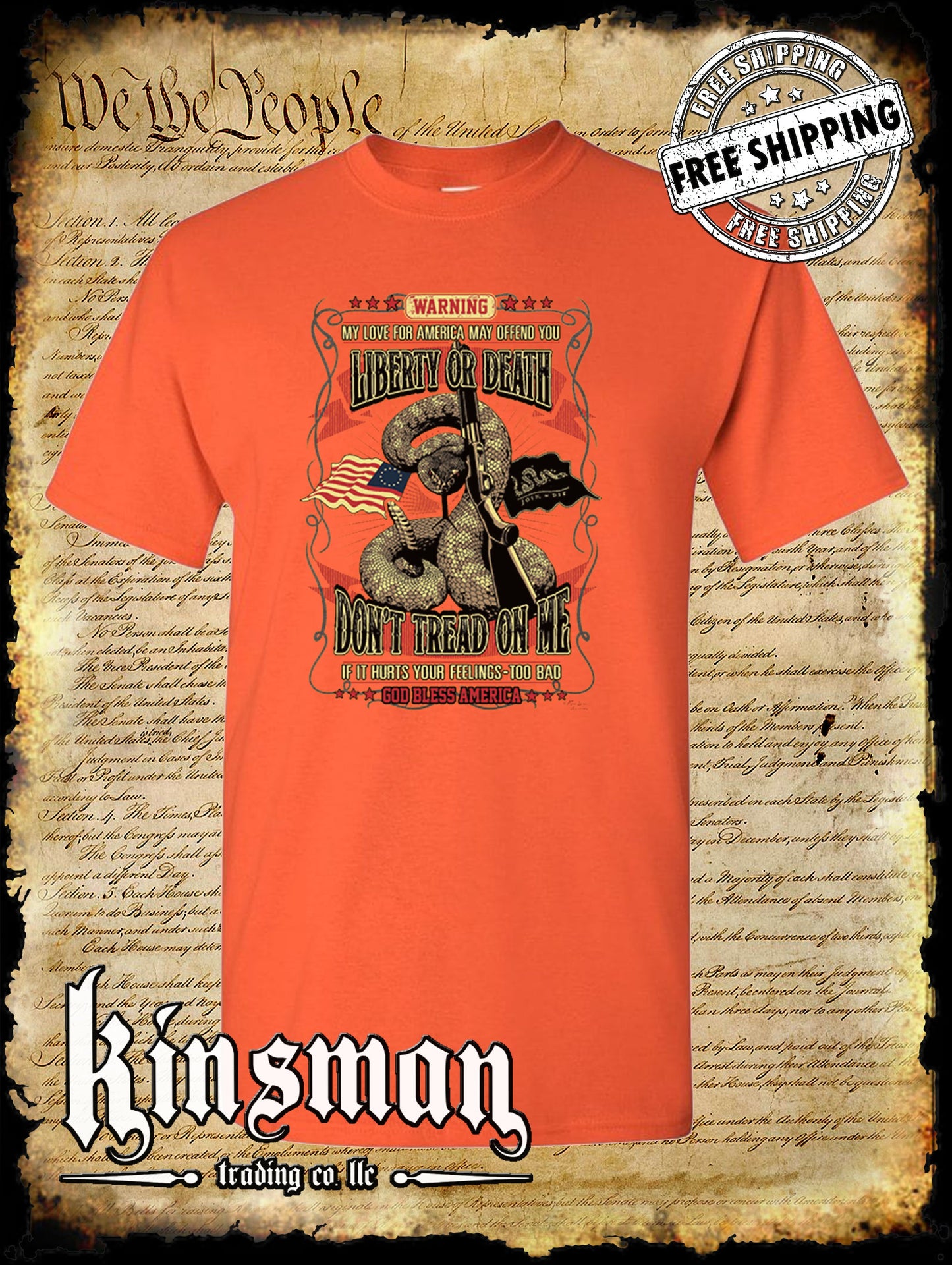 Liberty or Death Don't Tread on Me Rattlesnake Shotgun T-Shirt 1776