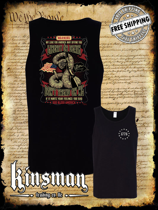 Liberty or Death Don't Tread on Me Rattlesnake Shotgun 2-Sided Tank Top T-Shirt 1776