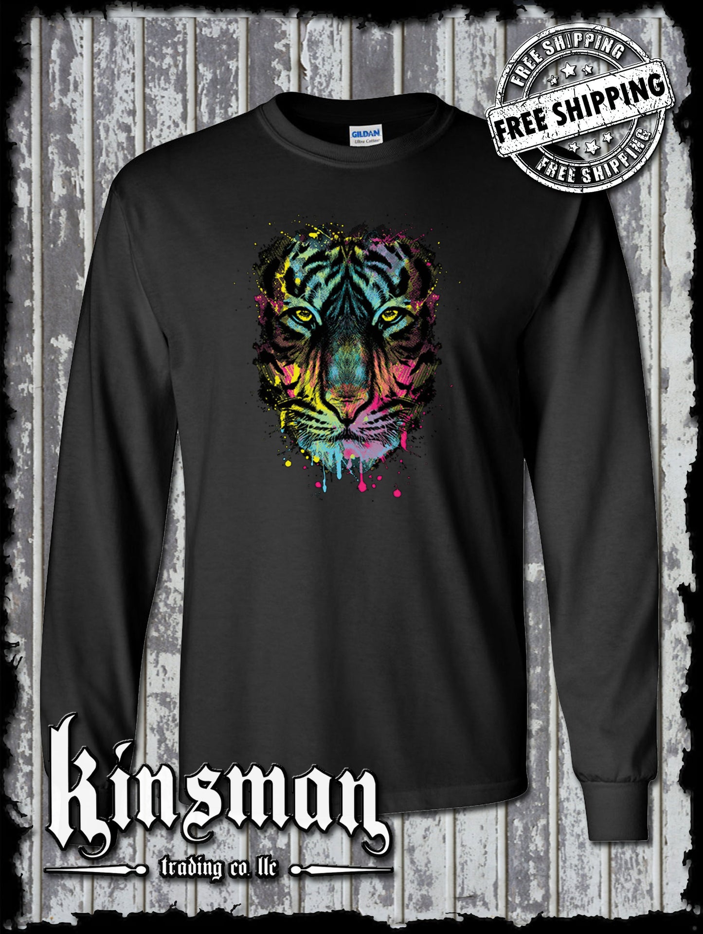 Dripping Tiger Neon Design Wildlife Animal Long Sleeve T-Shirt