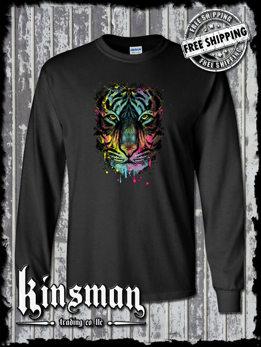 Dripping Tiger Neon Design Wildlife Animal Long Sleeve T-Shirt