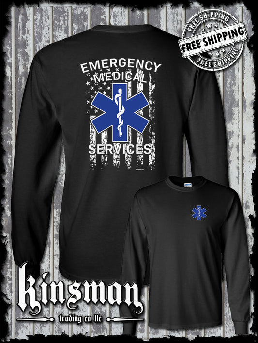 EMS American Flag Long Sleeve T-Shirt / Emergency Medical Services EMT