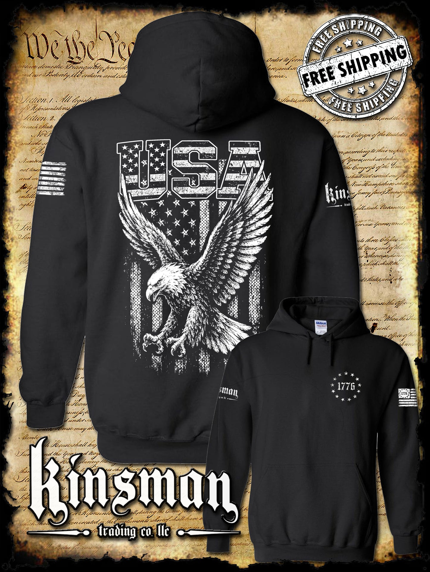 USA Flag with Soaring Bald Eagle Hoodie / Sweatshirt