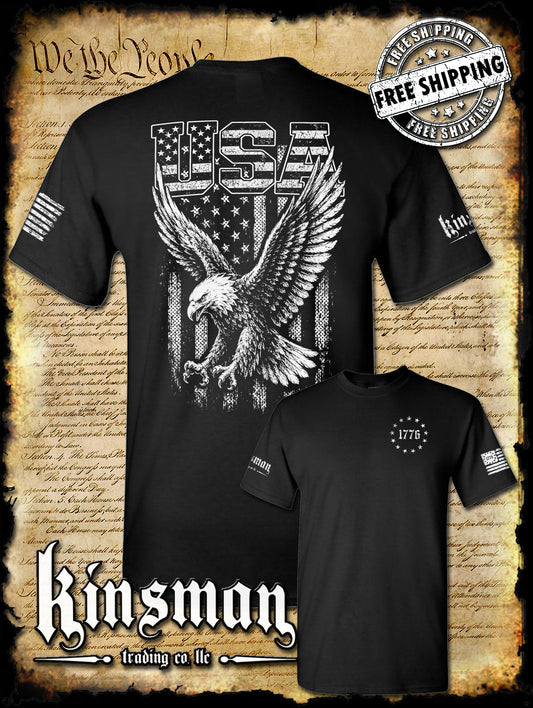 USA Flag with Soaring Bald Eagle T-Shirt