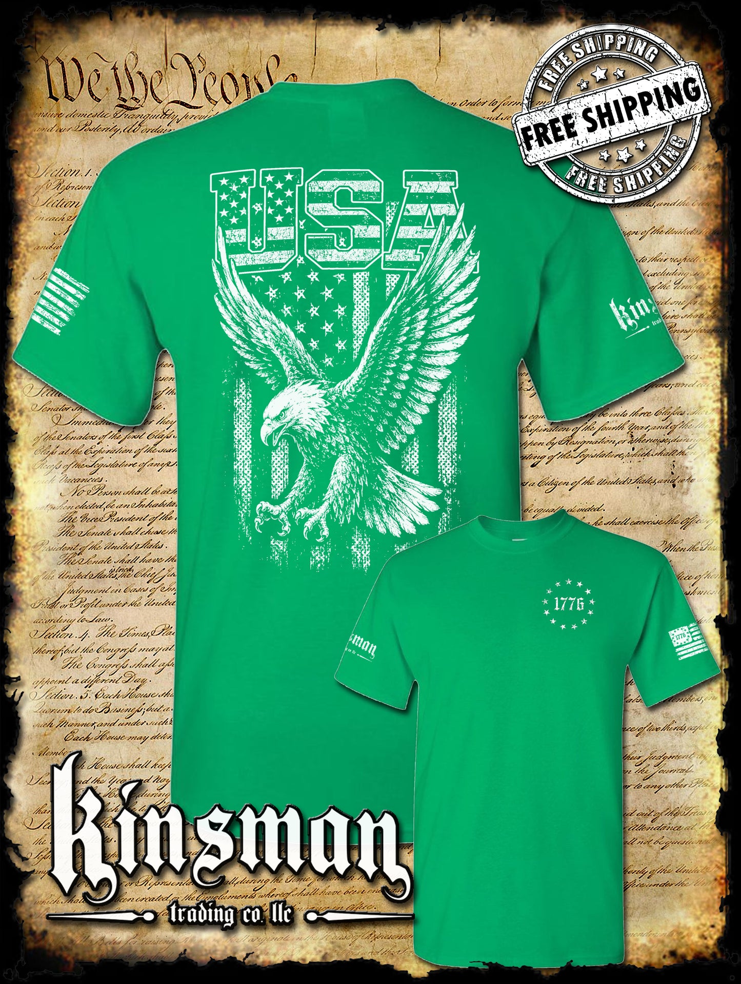 USA Flag with Soaring Bald Eagle T-Shirt