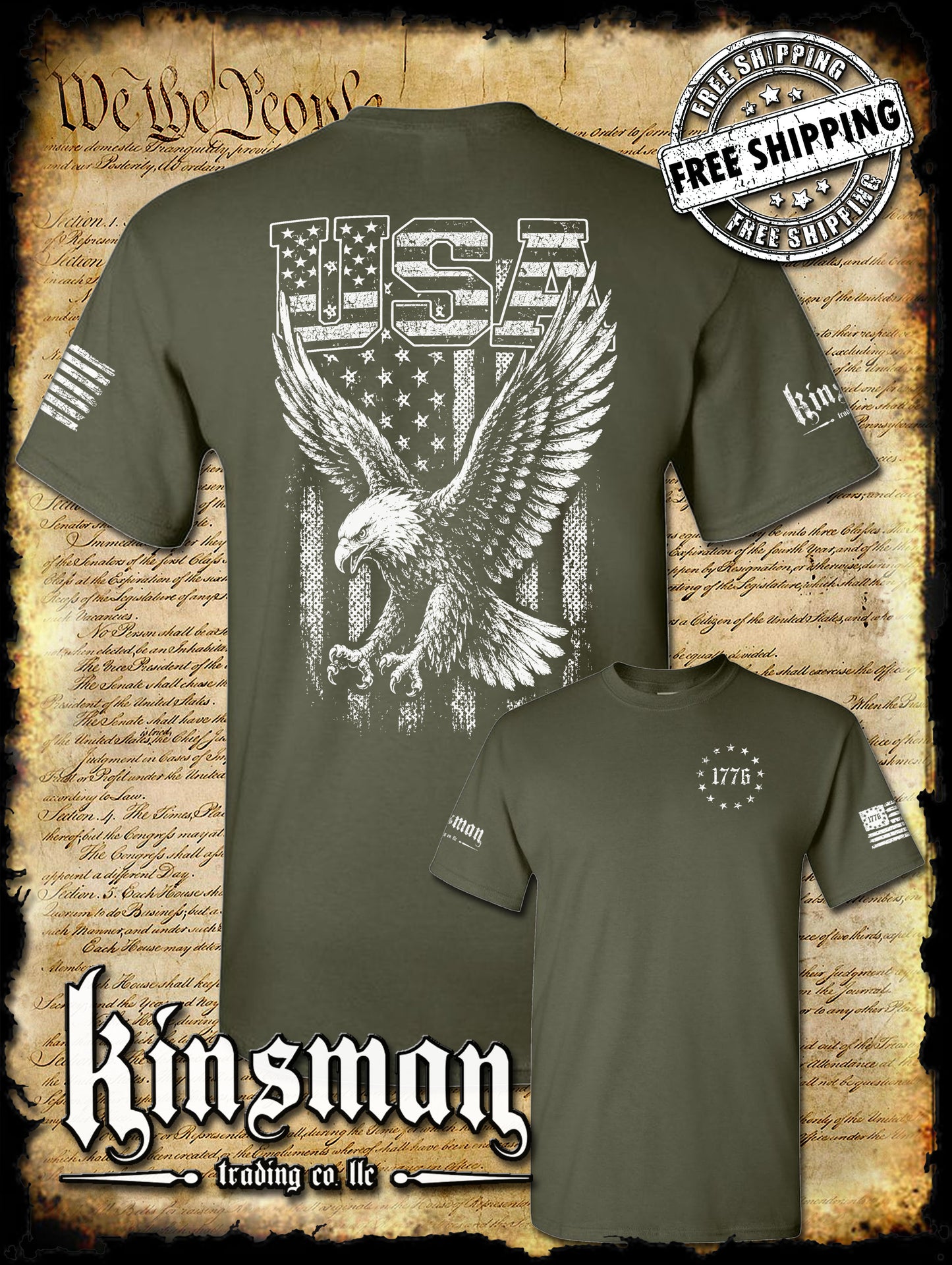 USA Flag with Soaring Bald Eagle T-Shirt