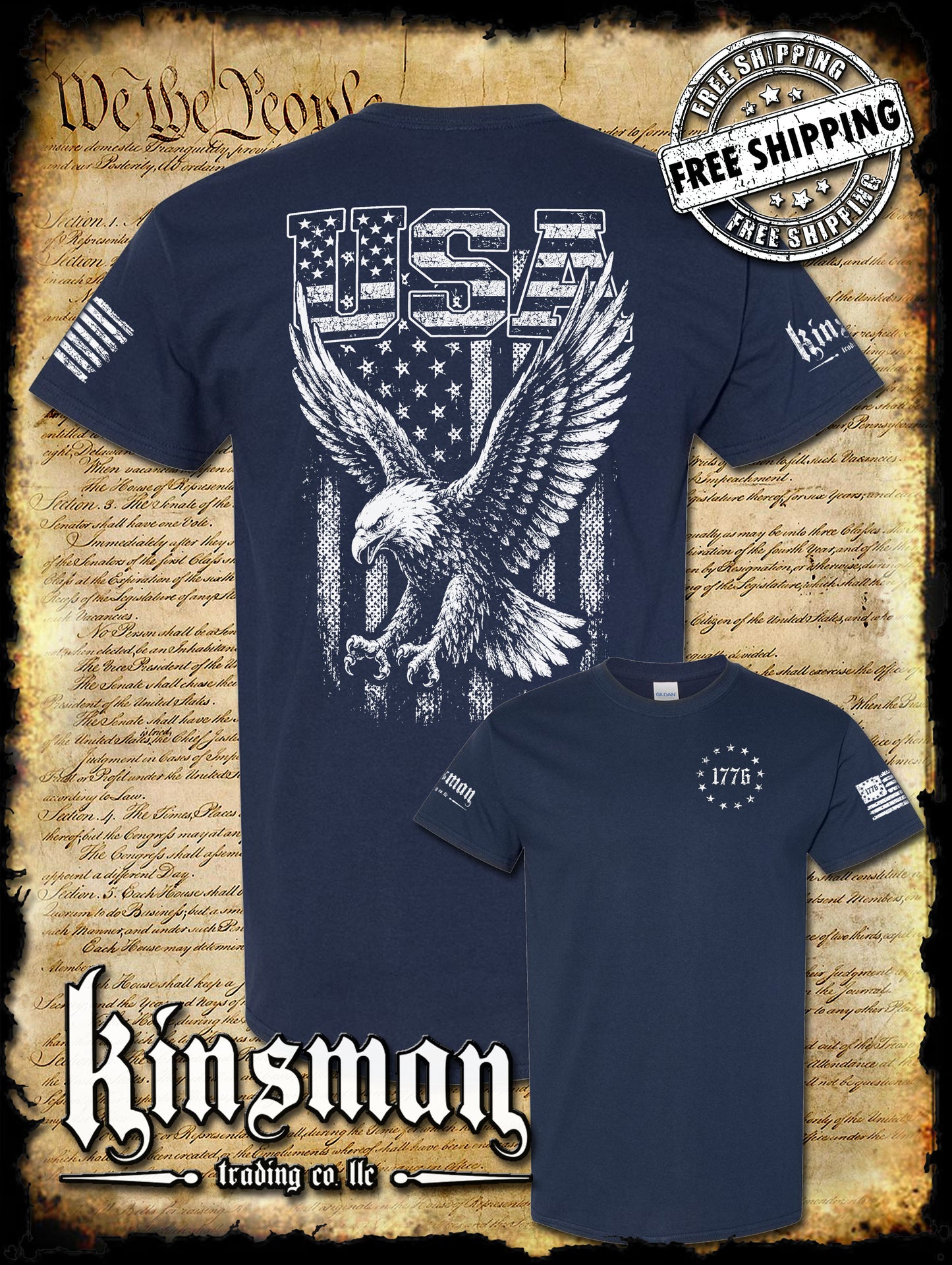 USA Flag with Soaring Bald Eagle T-Shirt