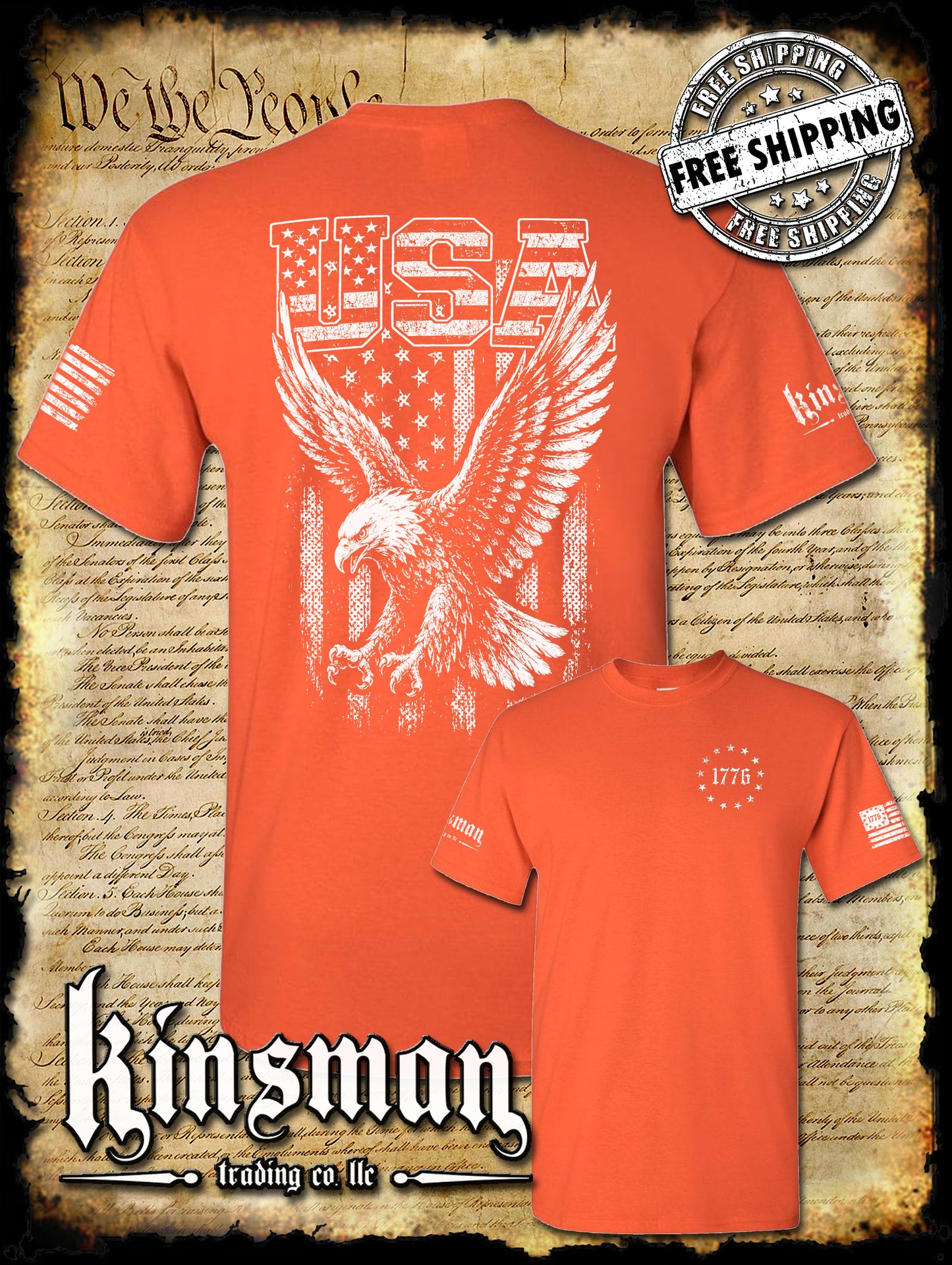 USA Flag with Soaring Bald Eagle T-Shirt