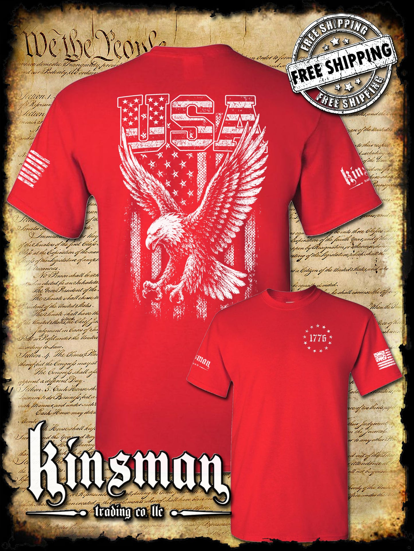 USA Flag with Soaring Bald Eagle T-Shirt