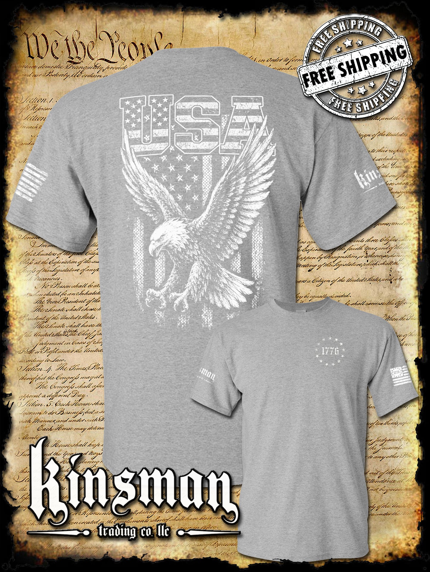 USA Flag with Soaring Bald Eagle T-Shirt
