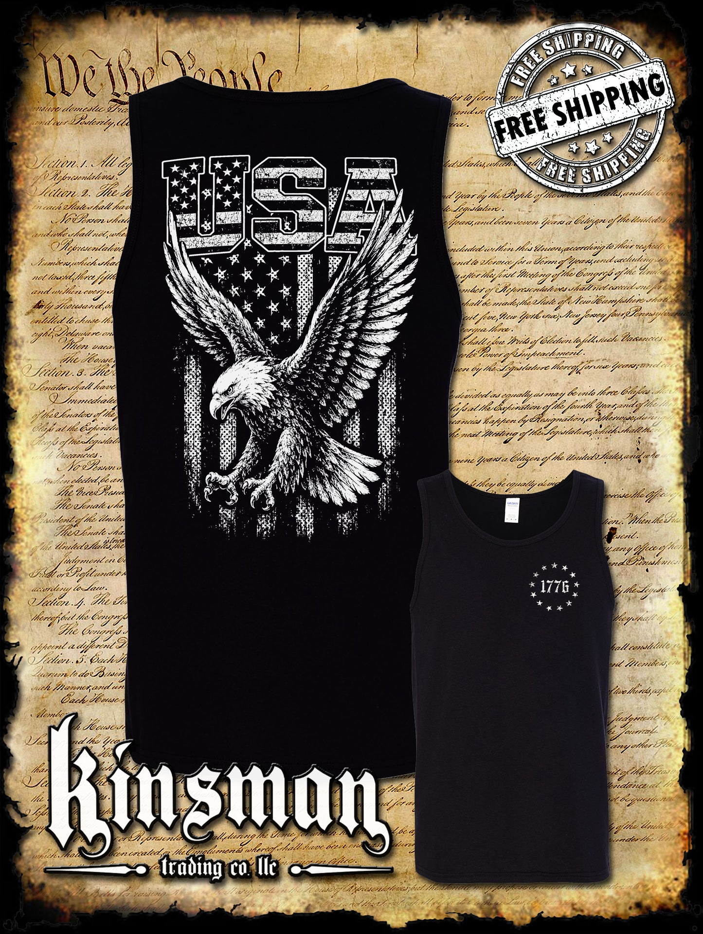 USA Flag with Soaring Bald Eagle Tank Top T-Shirt