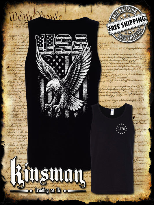 USA Flag with Soaring Bald Eagle Tank Top T-Shirt