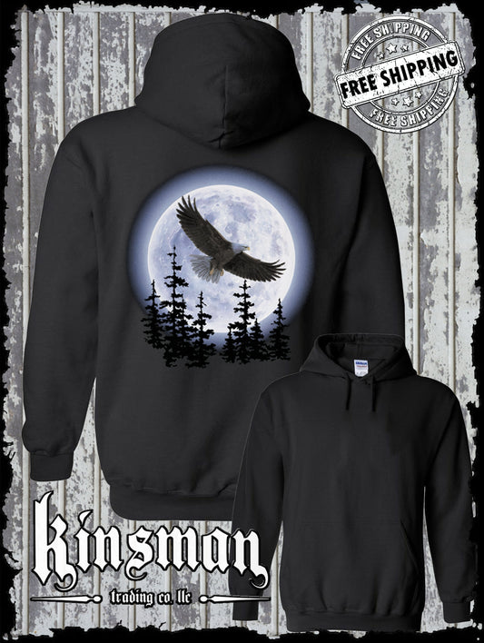 Flying Eagle in Moon Hoodie / Sweatshirt Native American Indian Wildlife Trees