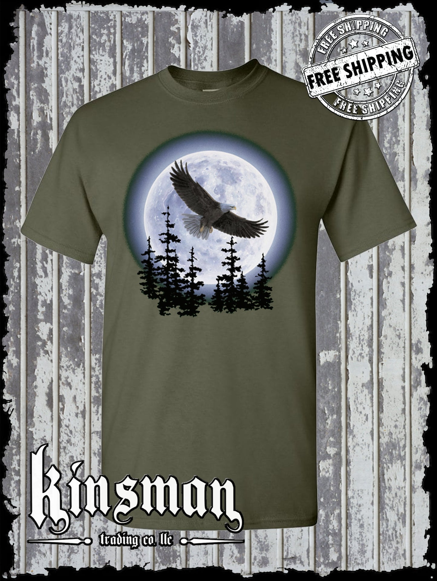 Flying Eagle in Moon T-Shirt Native American Indian Wildlife Trees