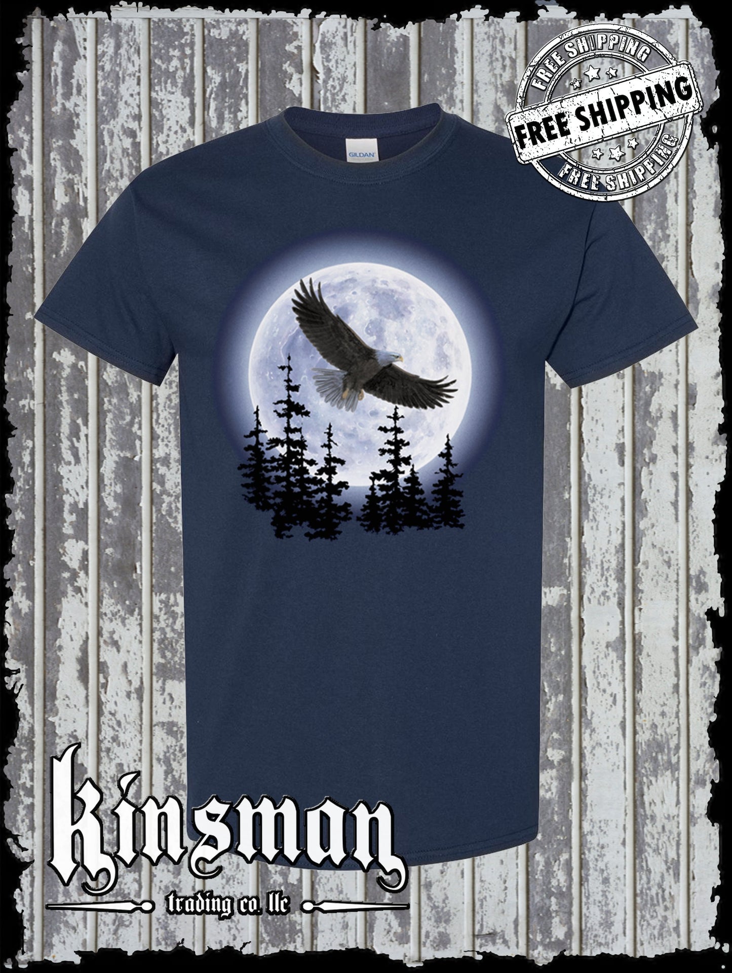 Flying Eagle in Moon T-Shirt Native American Indian Wildlife Trees