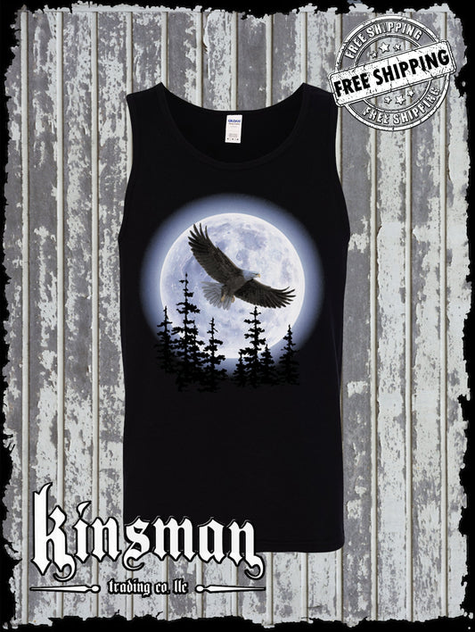 Flying Eagle in Moon Tank Top T-Shirt Native American Indian Wildlife Trees