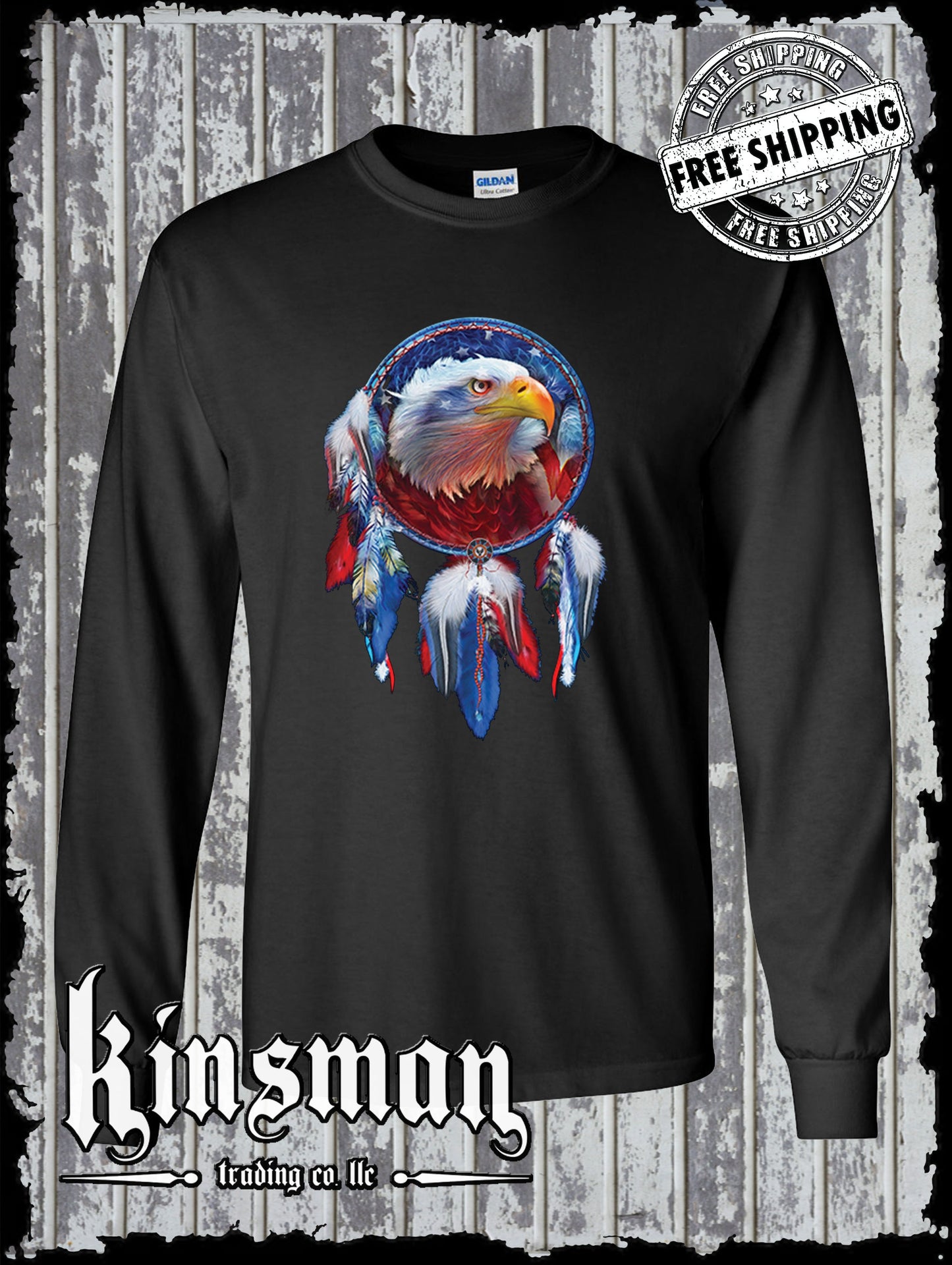 American Flag Eagle Indian Dreamcatcher Long Sleeve T-Shirt Native American