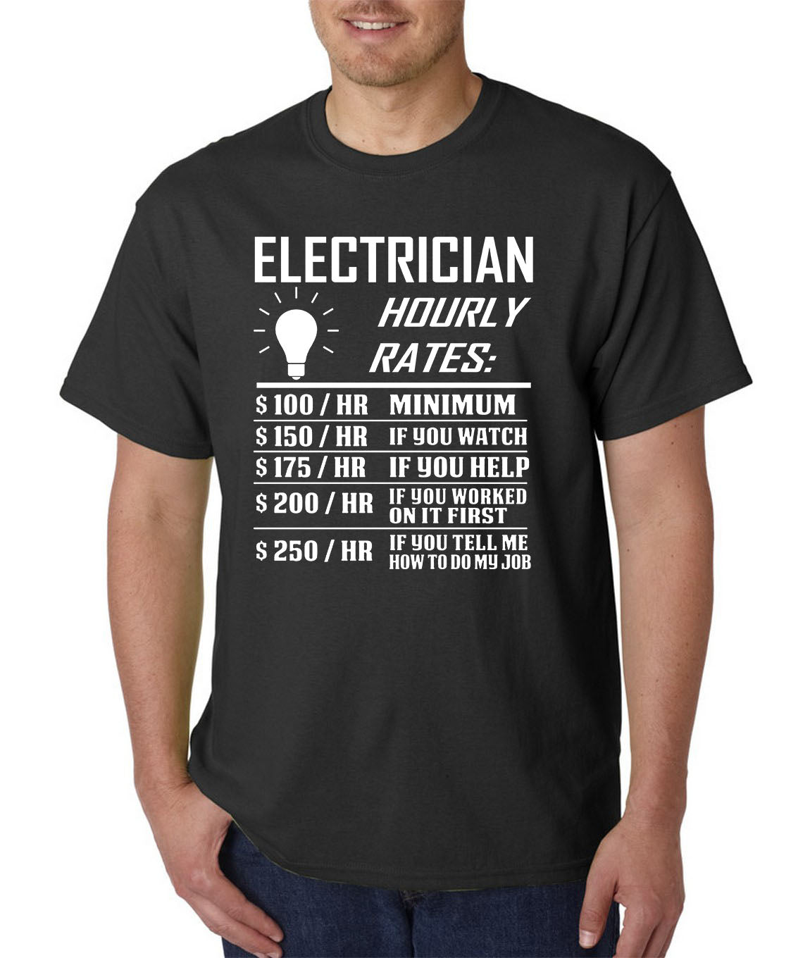 Electrician Hourly Rate T-Shirt Funny -Electrical Engineer Father's Day Gag Gift