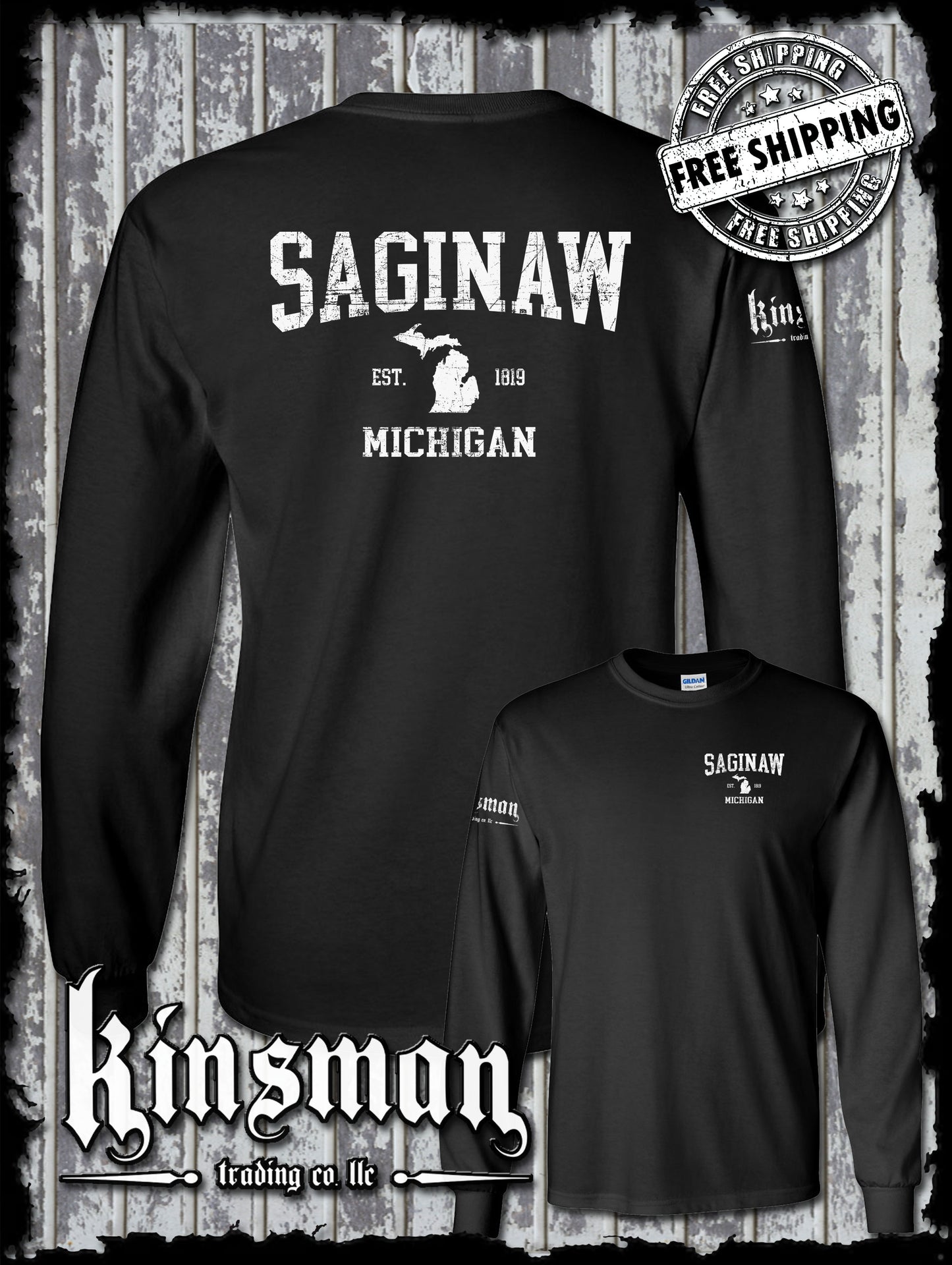 Saginaw Michigan Est 1819 2-Sided Long Sleeve T-Shirt