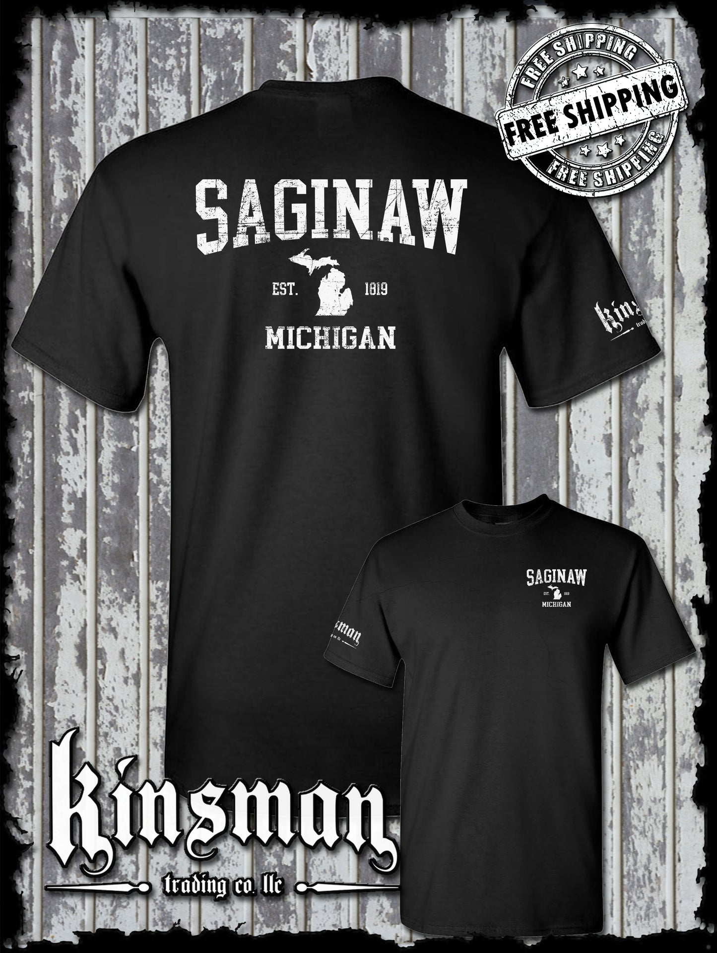 Saginaw Michigan Est 1819 2-Sided T-Shirt