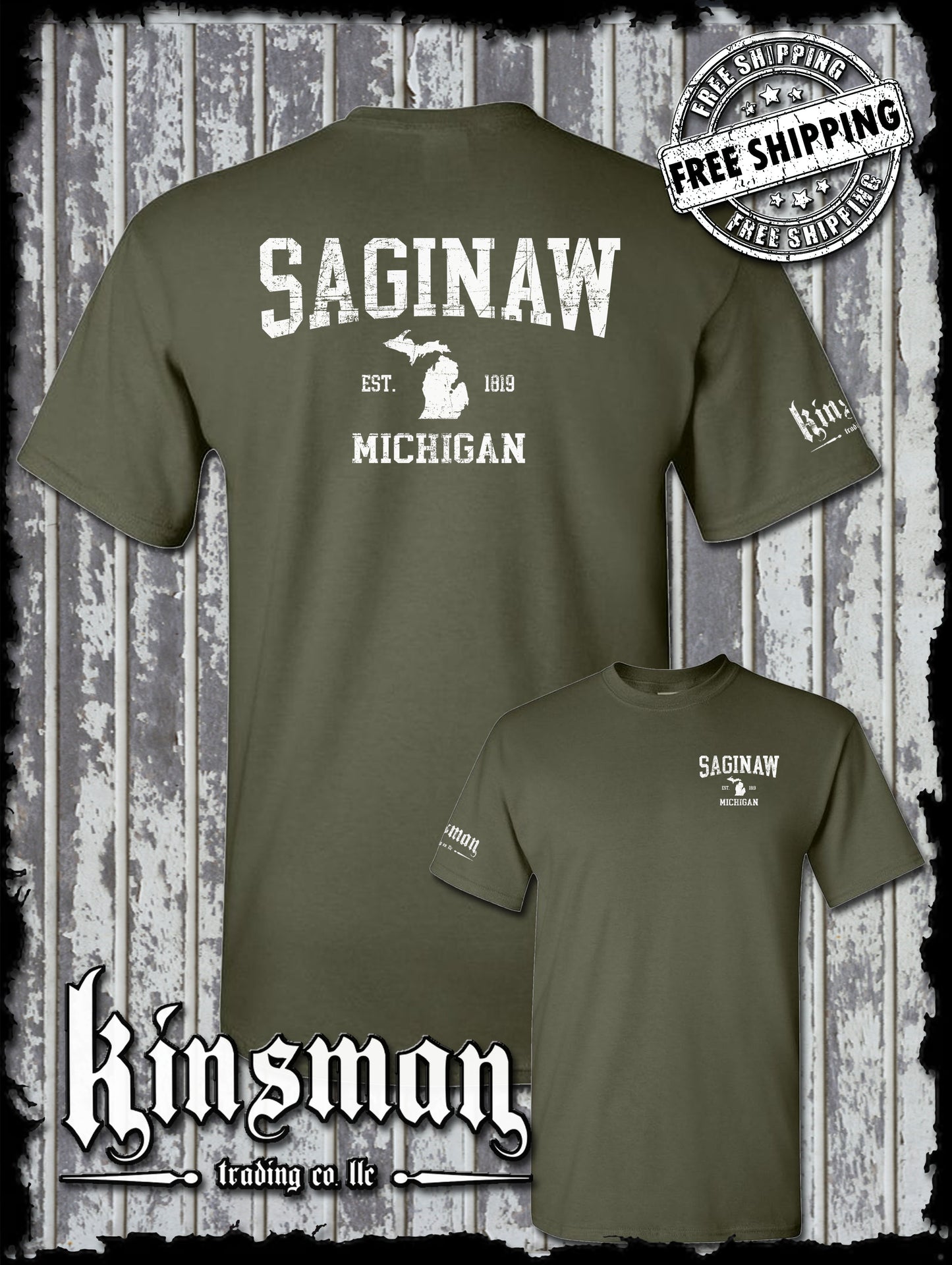 Saginaw Michigan Est 1819 2-Sided T-Shirt