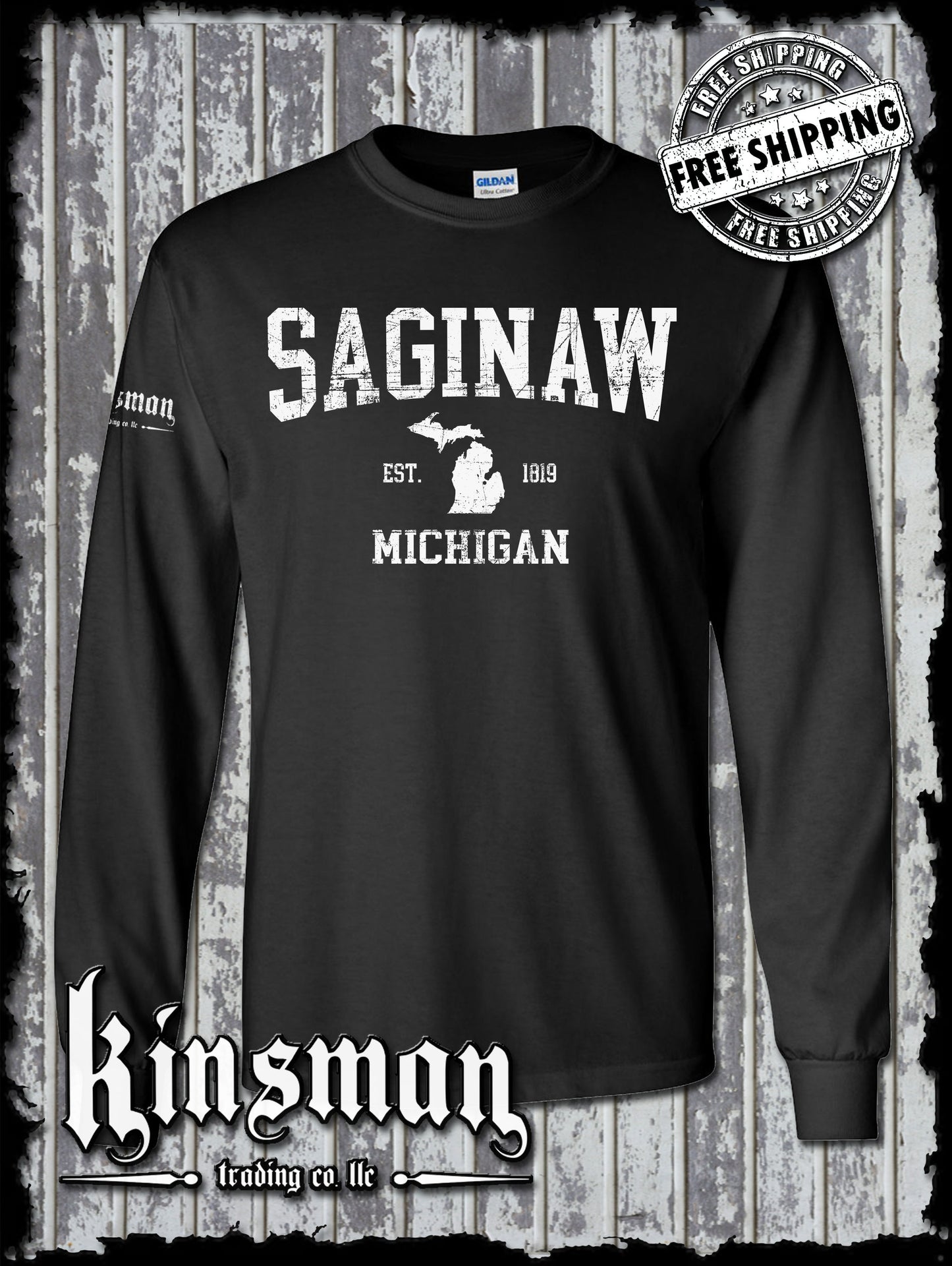 Saginaw Michigan Est 1819 Long Sleeve T-Shirt Souvenir Gift Mid-Michigan