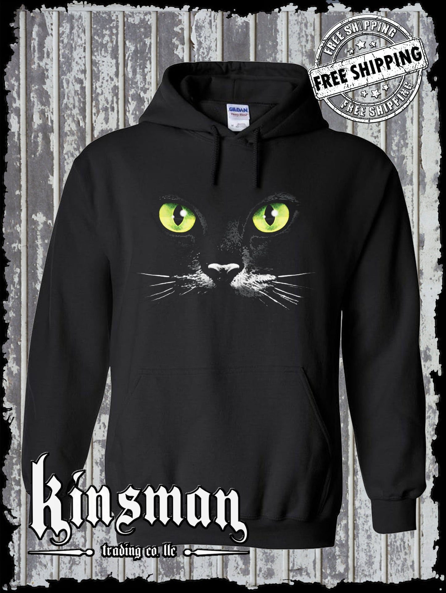 Black Cat Green Eyes Hooded Sweatshirt