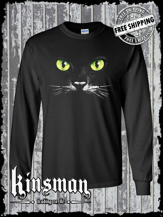 Black Cat Green Eyes Long Sleeve T-Shirt