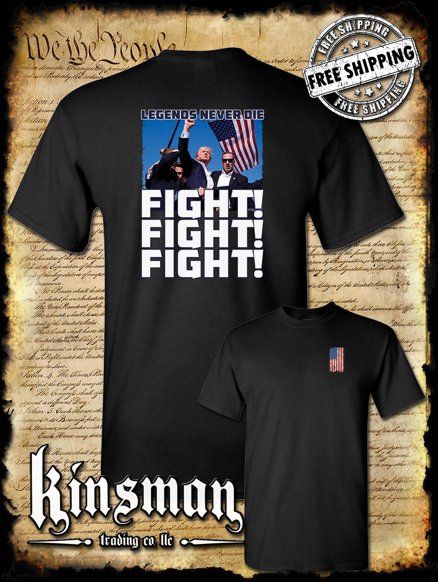Fight! Fight! Fight! Legends Never Die 2-Sided T-Shirt Trump 2024 MAGA USA