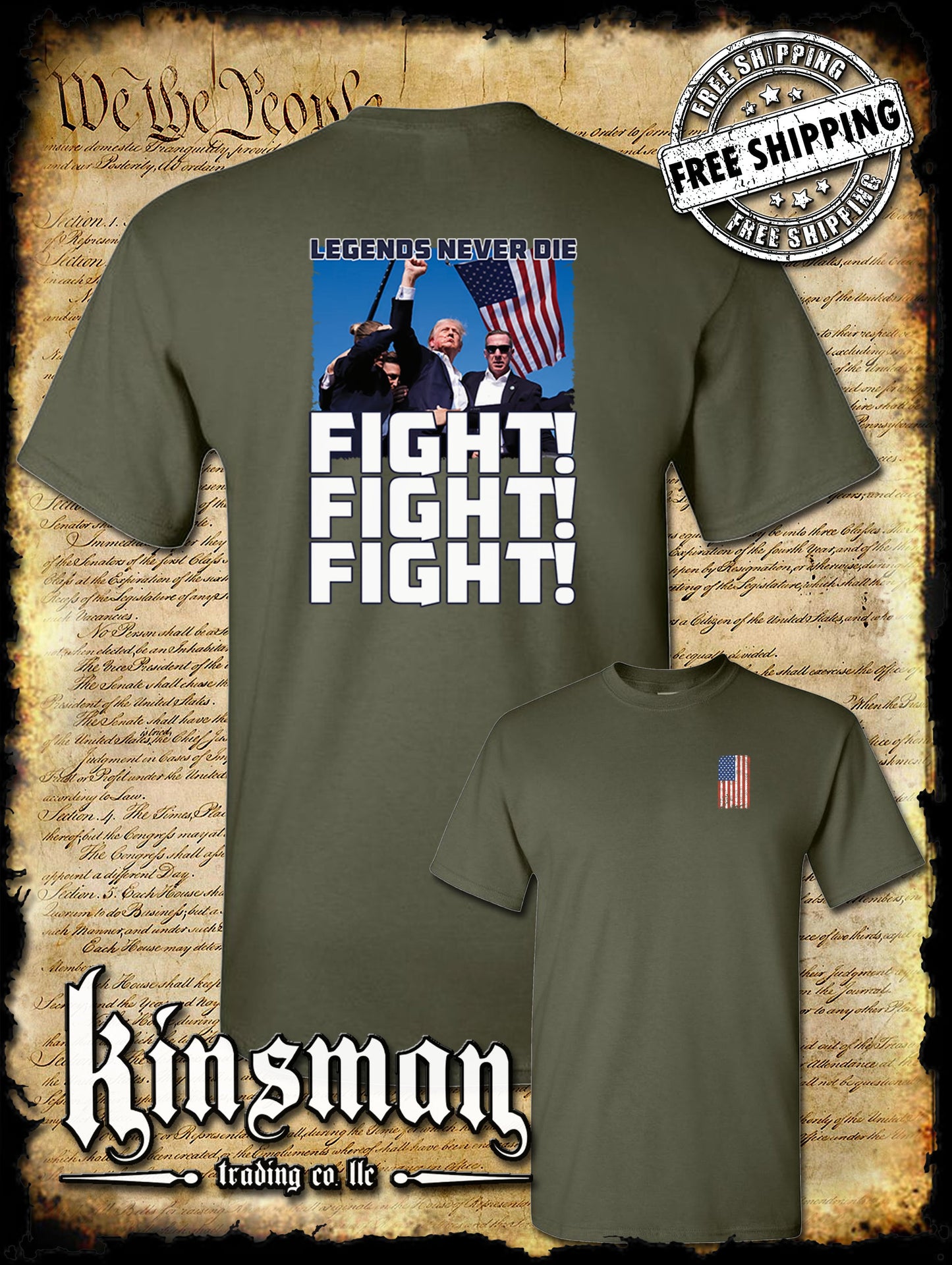 Fight! Fight! Fight! Legends Never Die 2-Sided T-Shirt Trump 2024 MAGA USA