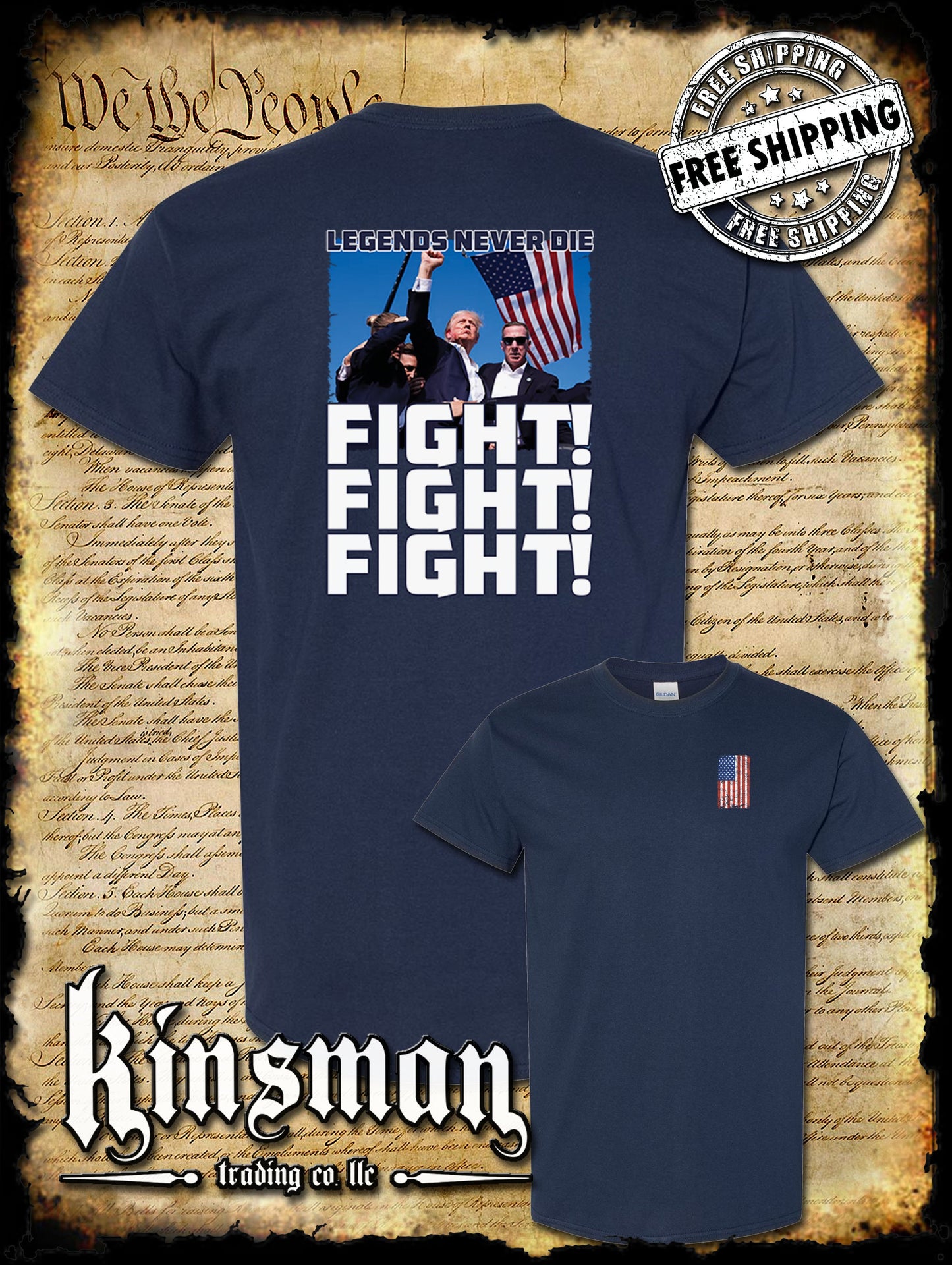 Fight! Fight! Fight! Legends Never Die 2-Sided T-Shirt Trump 2024 MAGA USA