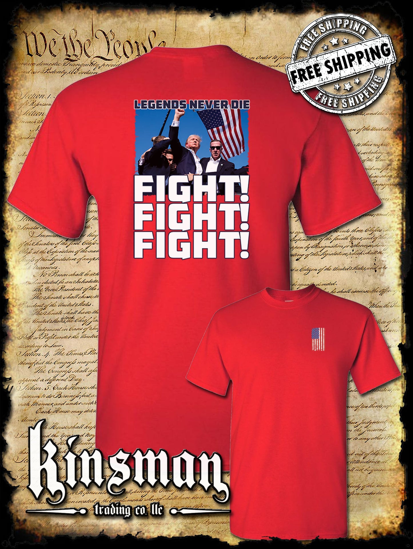 Fight! Fight! Fight! Legends Never Die 2-Sided T-Shirt Trump 2024 MAGA USA